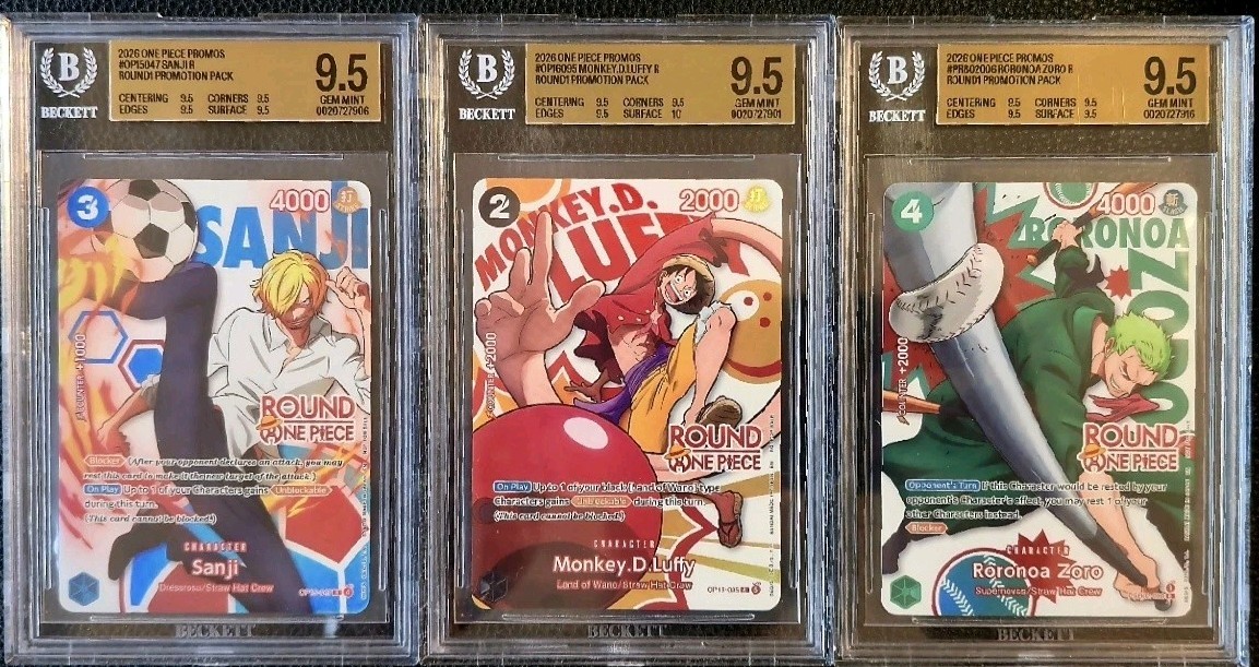 One piece card game Round One Luffy Zoro Sanji Bgs 9.5
