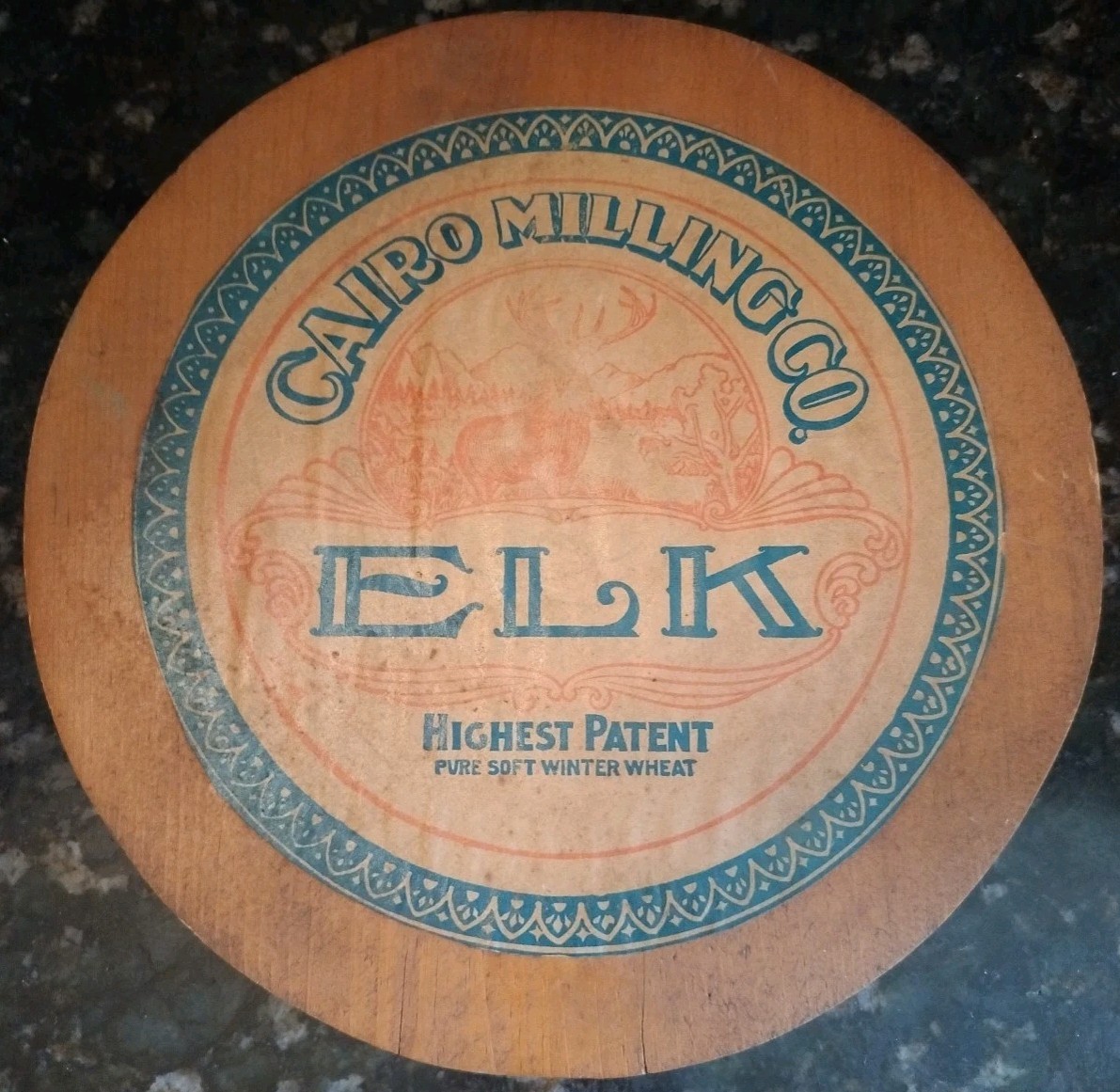 Antique Cairo Milling Co Brand Flour Wood Barrel Lid Advertising Paper 1920s B1G