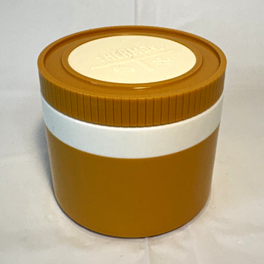 Vintage 1970s Thermos Insulated Jar Plastic Food Container, Mustard Gold