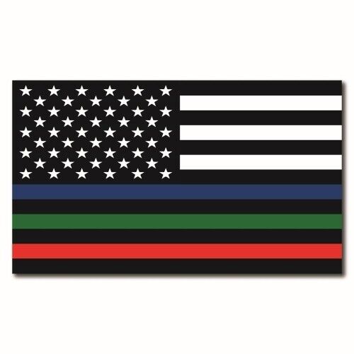 Tri-Color Thin Line American Flag Automotive Magnet Decal, 7x12 Inches