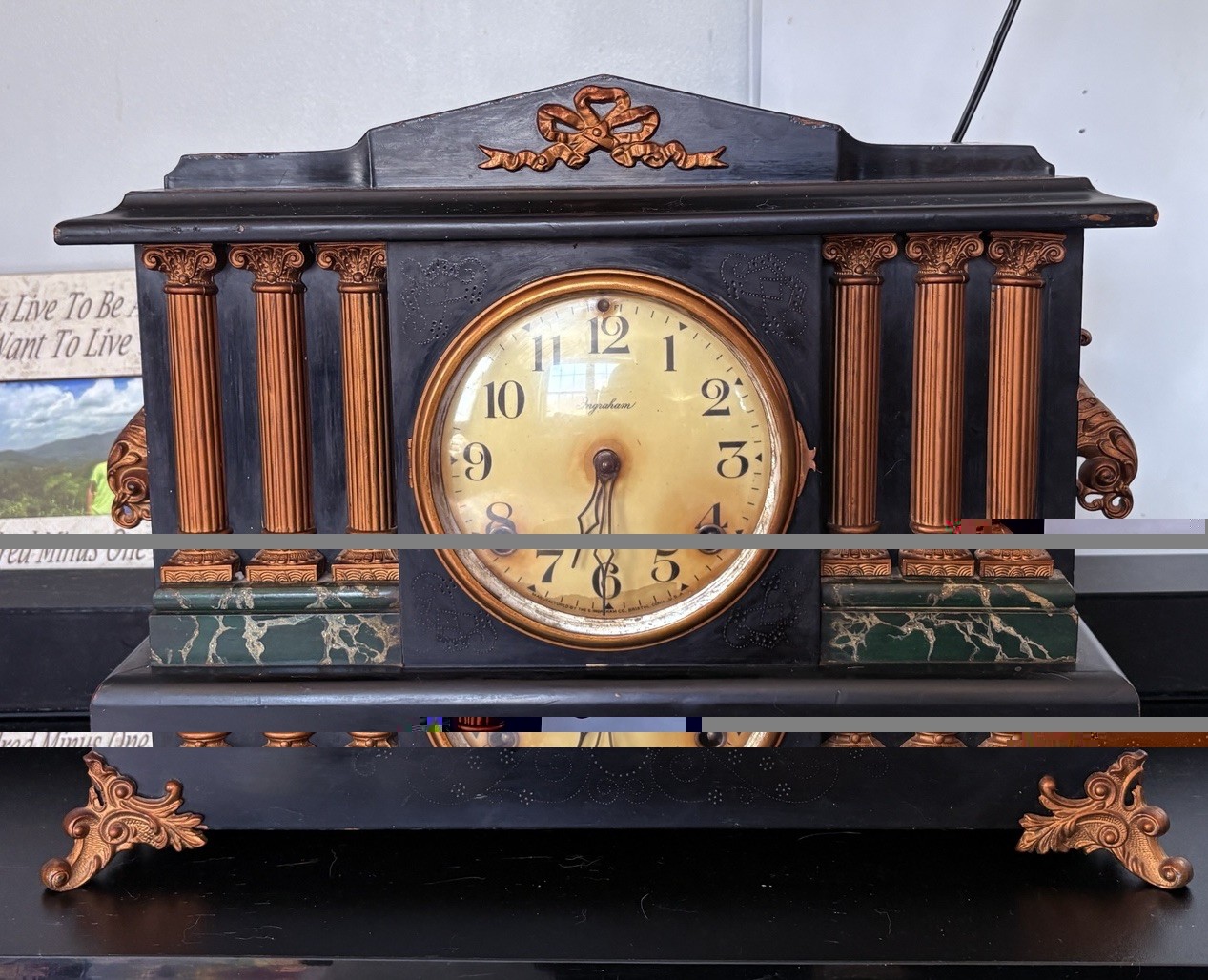 Antique E Ingraham 8 Day Mantel Clock 6 Column Gong Working Early 1900s