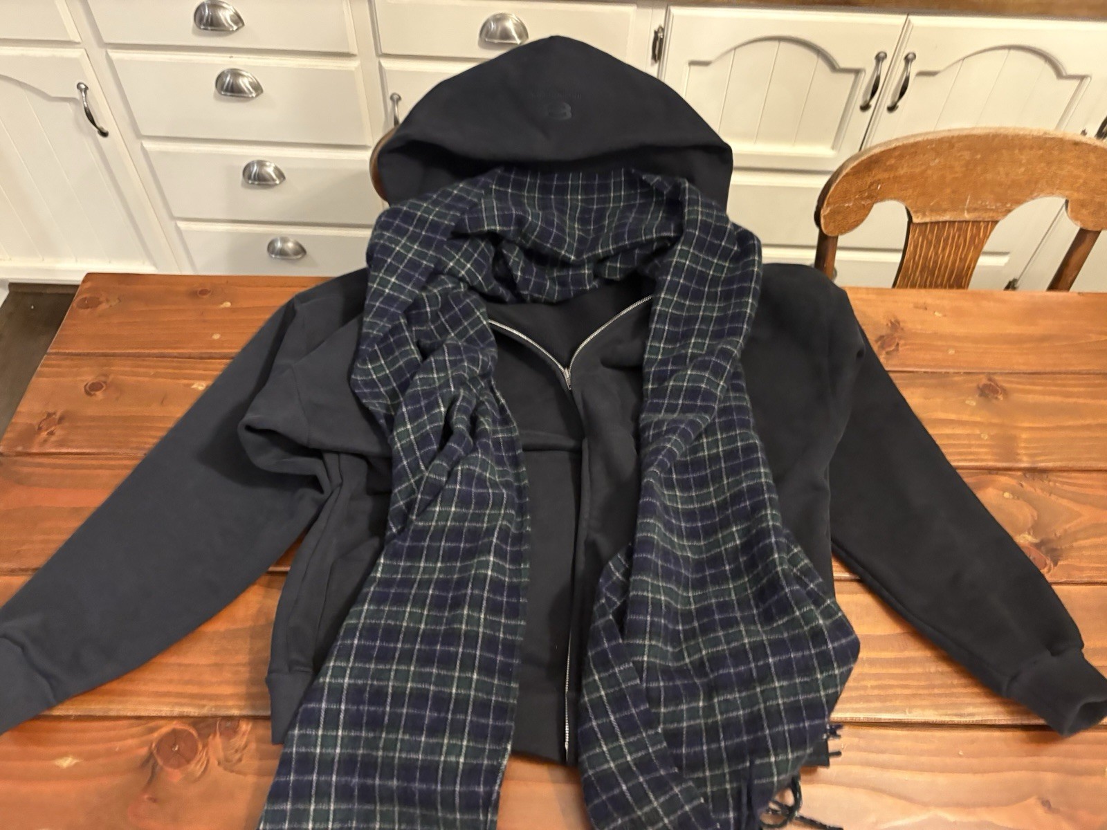 Balenciaga Plaid Scarf Hoodie Zip Up Hoodie Black Long Sleeve 