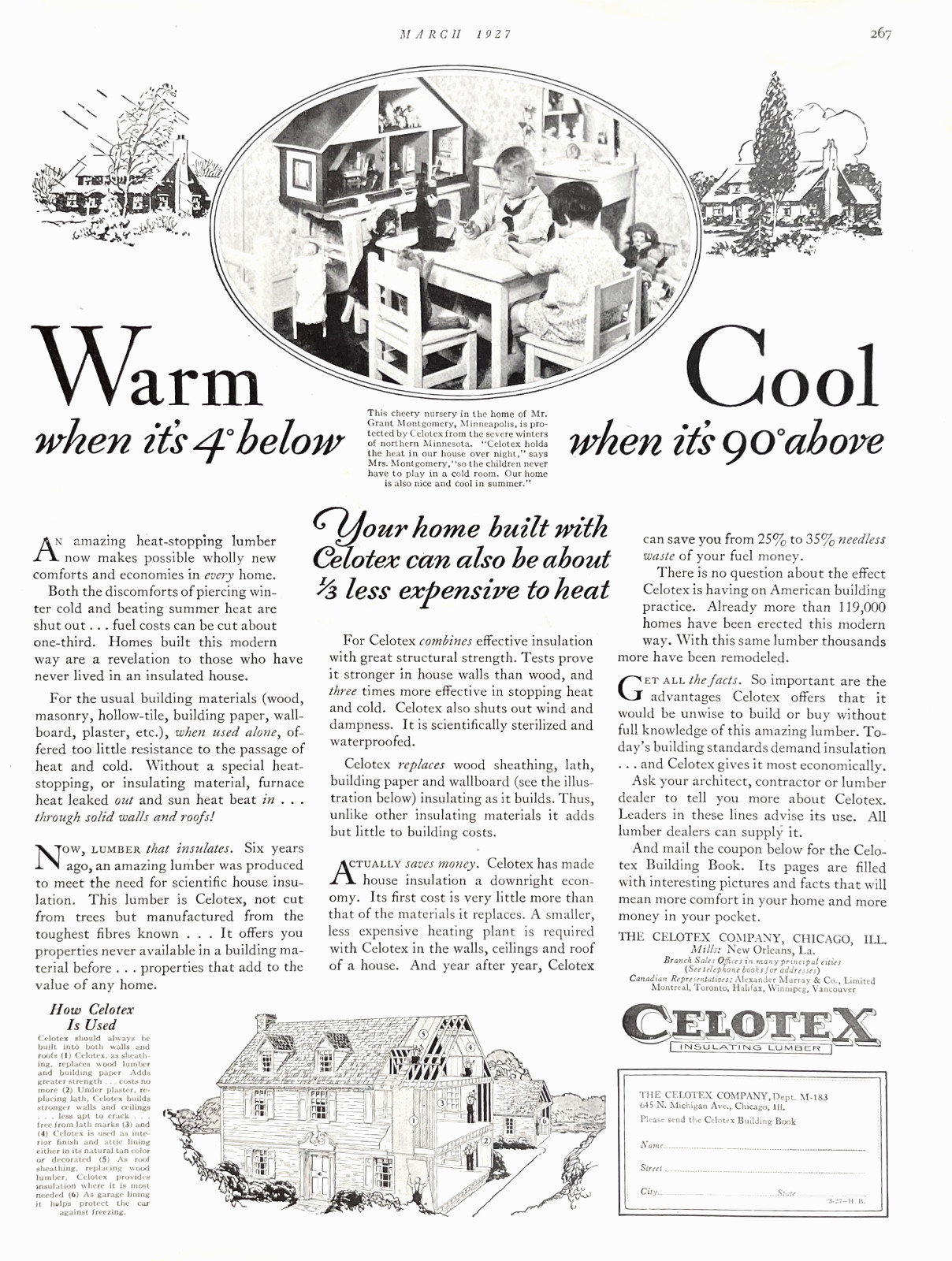 Celotex Insulating Lumber 1927 Happy Family Warm Family Vtg Magazine Print Ad