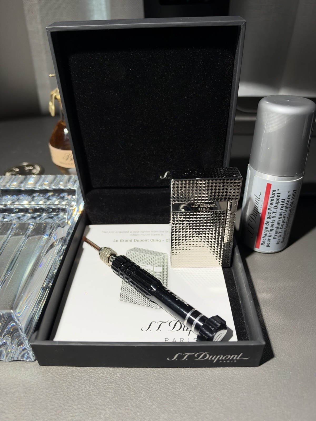 S.T. Dupont Le Grand Cling Diamond Head Palladium Lighter Full Set Tested.