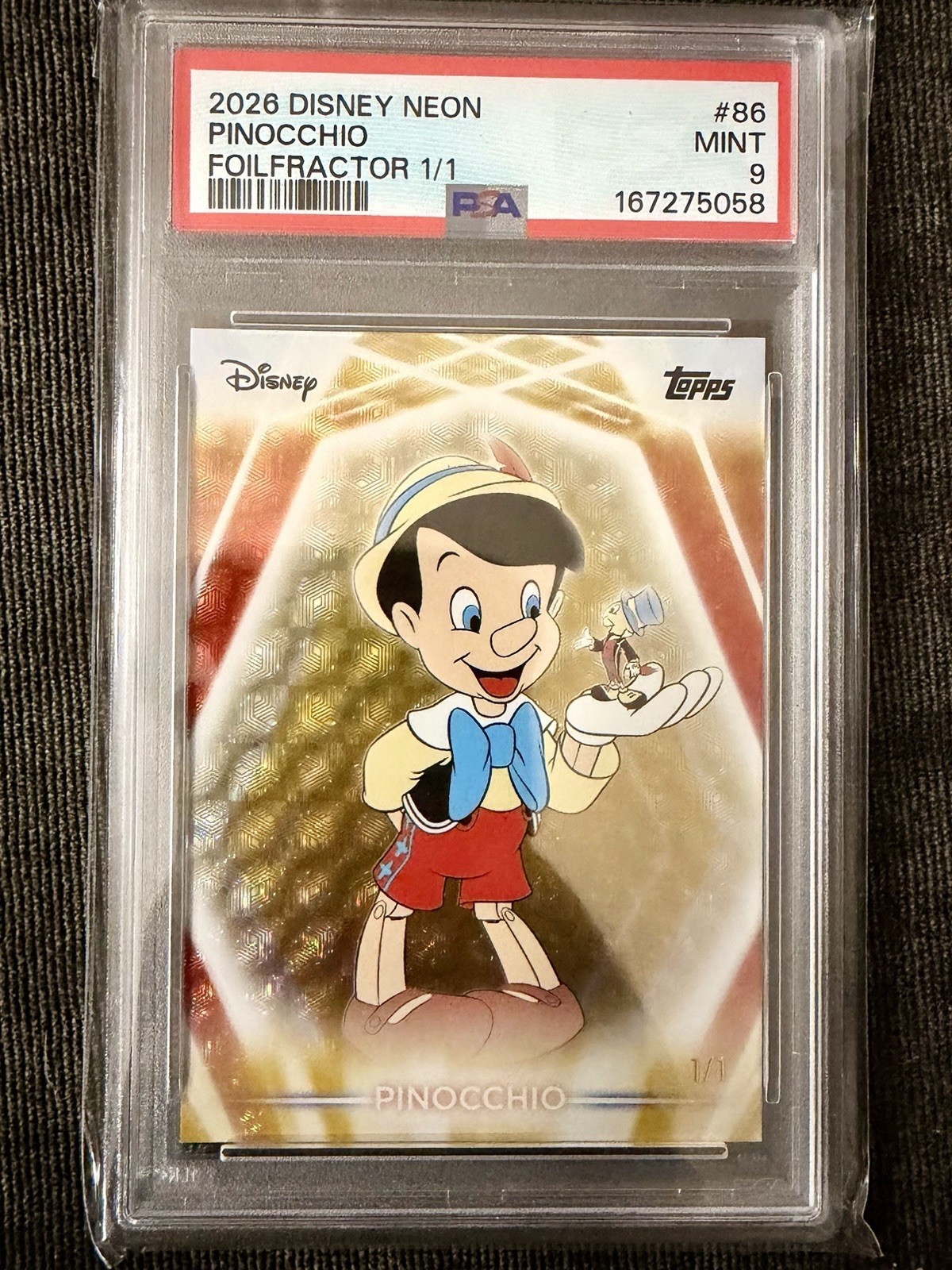 2026 Topps Disney Neon Pinocchio #86 FoilFractor 1/1 PSA 9 PSA Auth