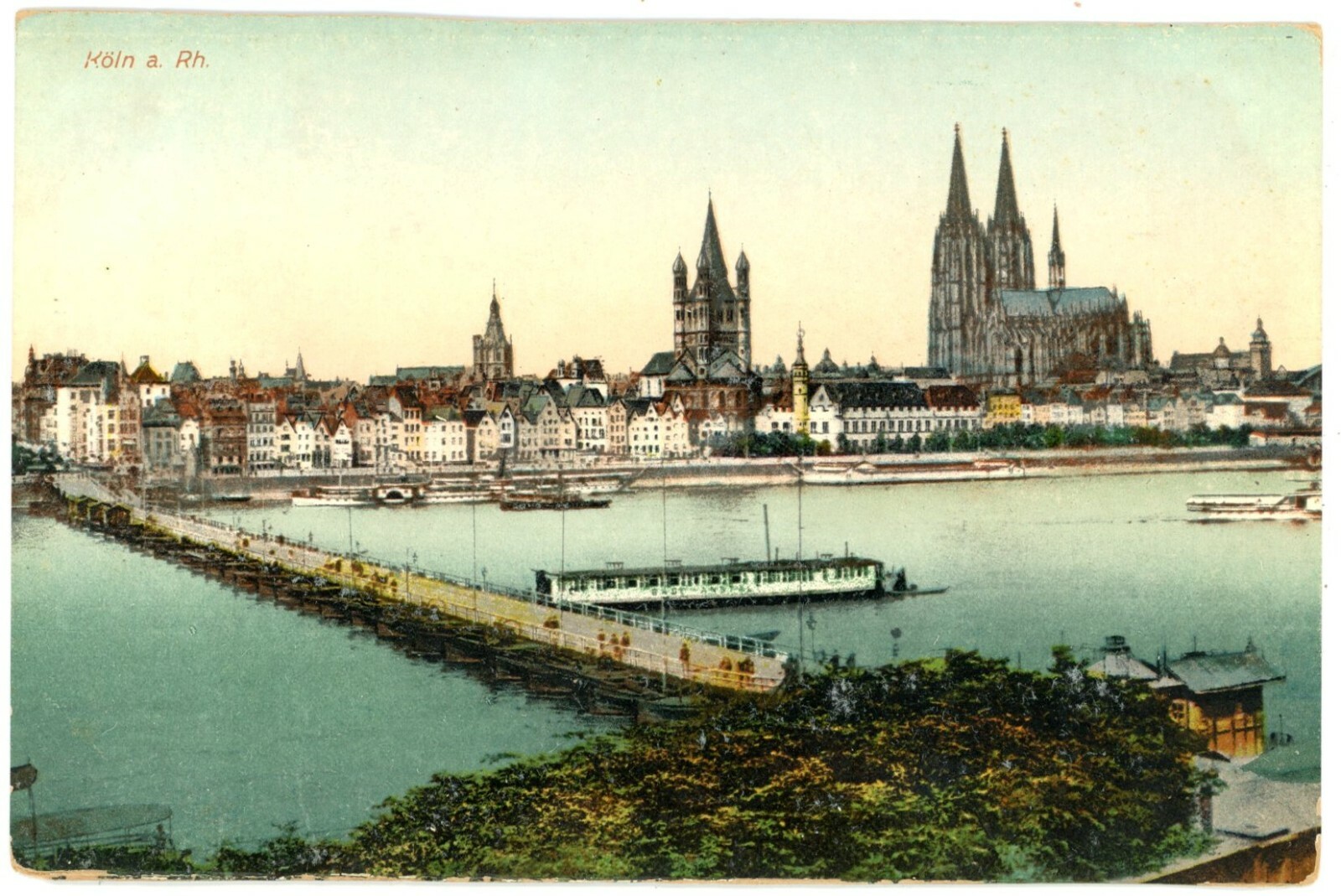Cologne Germany Cathedral & Pontoon Bridge on Rhine River DB Postcard c1910