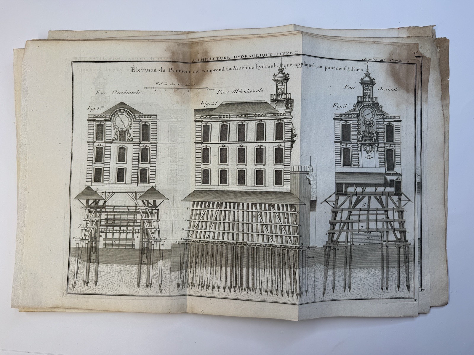 Set of 6 x Engineering prints from an Antique French Architecture Book, 1739. 