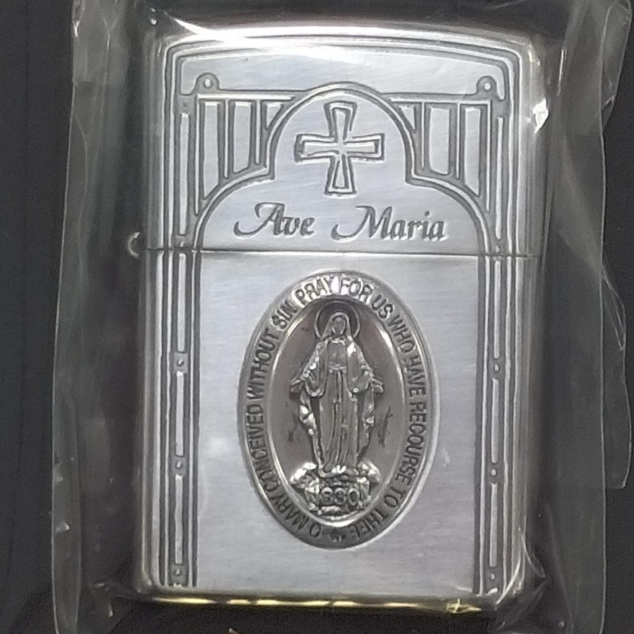 Zippo Ave Maria 1830 Virgin Mary Emblem Lighter Silver Rare Discontinued Vintage
