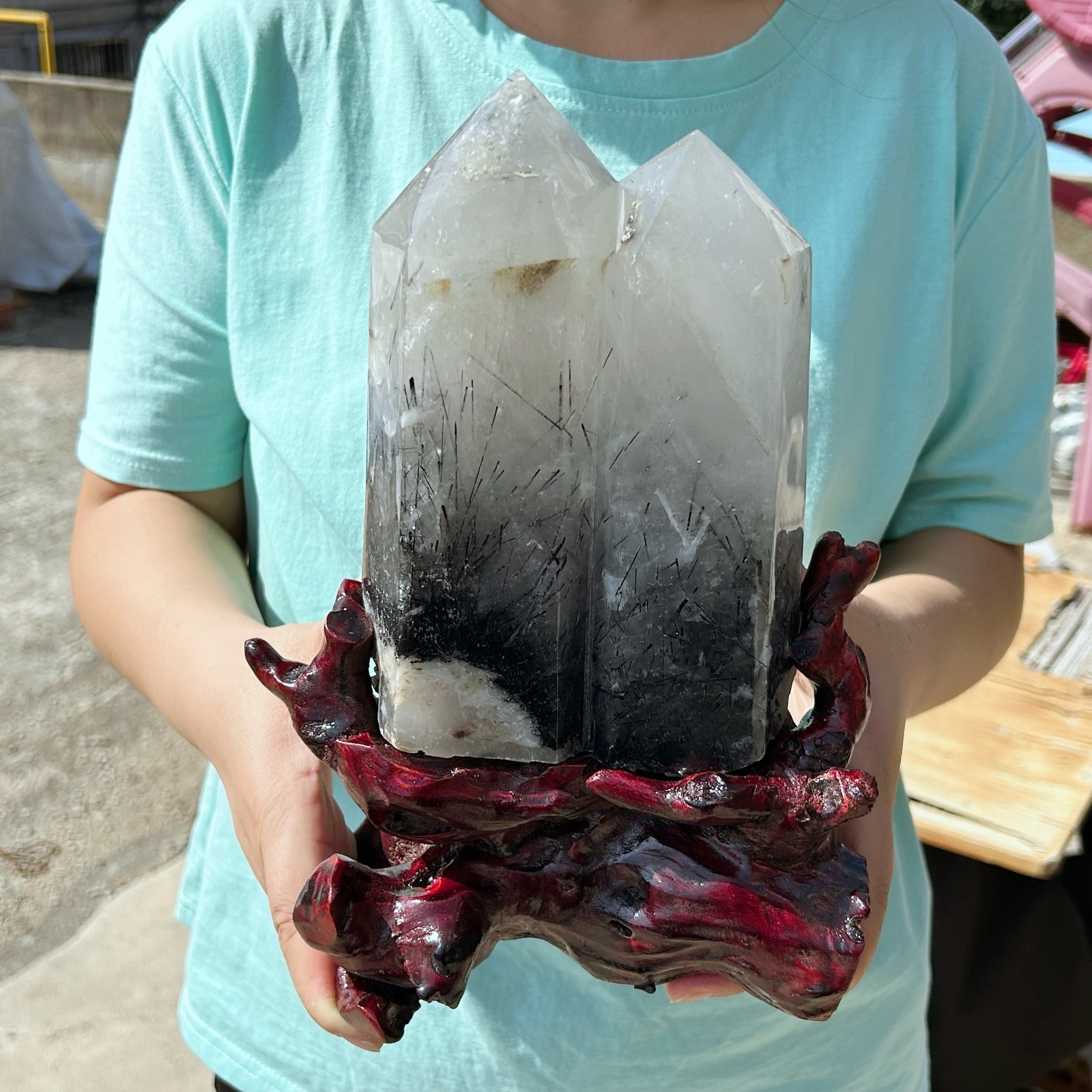 7.3LB Natural Black Tourmaline Quartz Crystal Double Point healing G8137