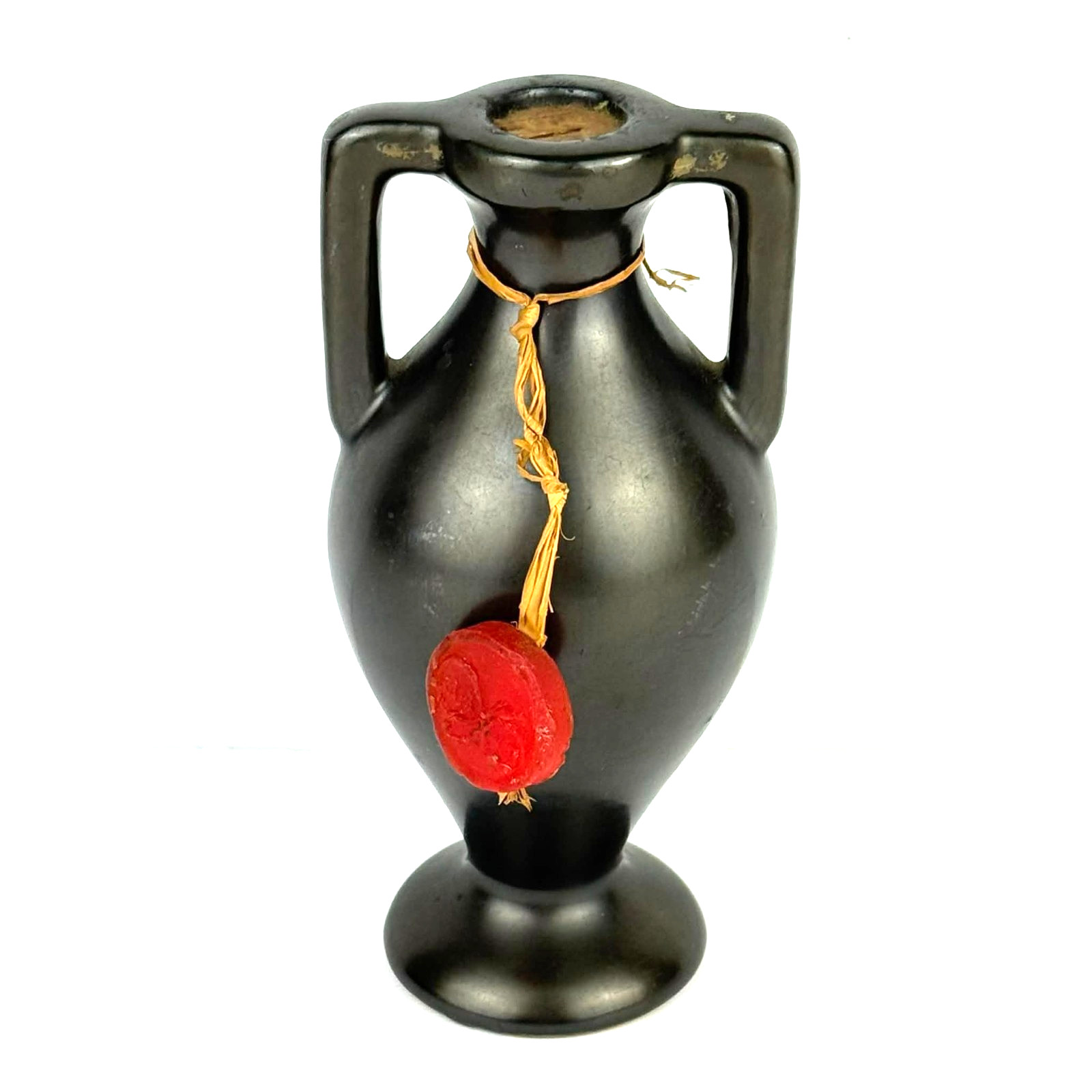Made in Israel Miniature Amphora Style Black Glazed Ceramic Bud Vase Vintage