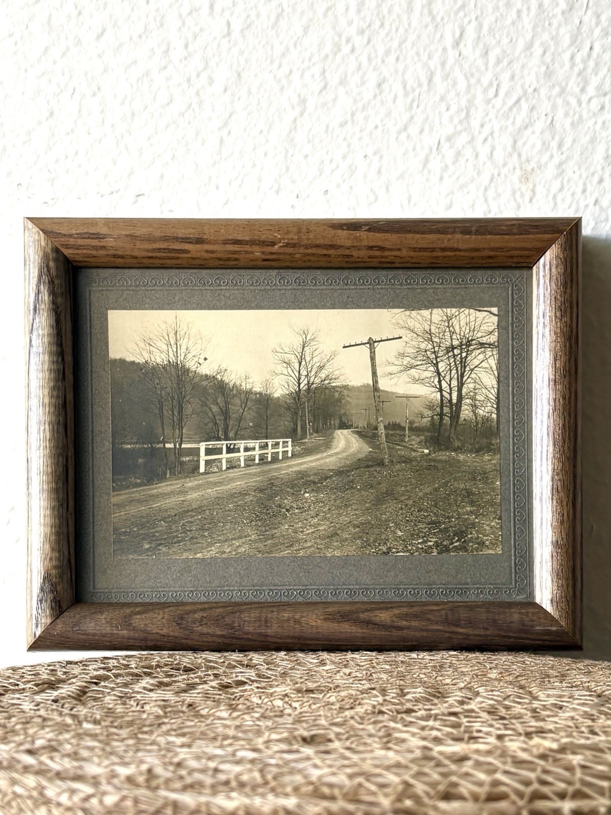 Antique Black & White Silver Gelatin Photograph in Rustic Wooden Frame Dirt Road Antique Black & White Silver Gelatin Photograph in Rustic Wooden Frame Dirt Road