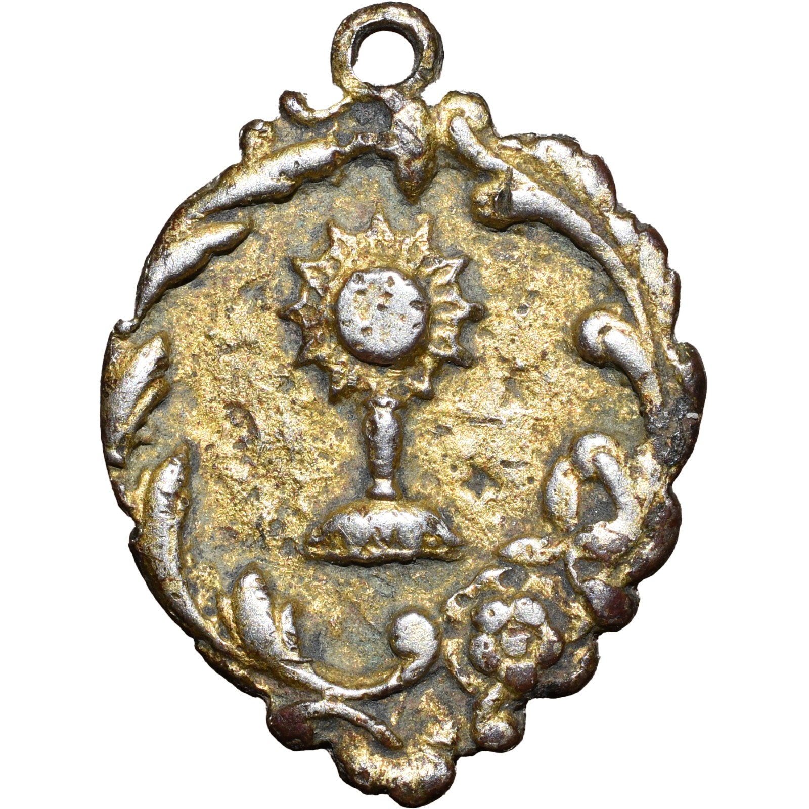 VINTAGE FIRST COMMUNION MEDAL ANTIQUE HOLY GRAIL RELIGIOUS PENDANT