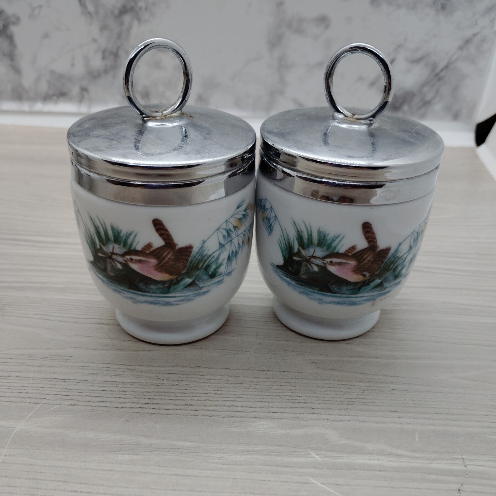 Vintage Royal Worcester Porcelain Egg Coddler, Set Of 2, Made in England, Birds