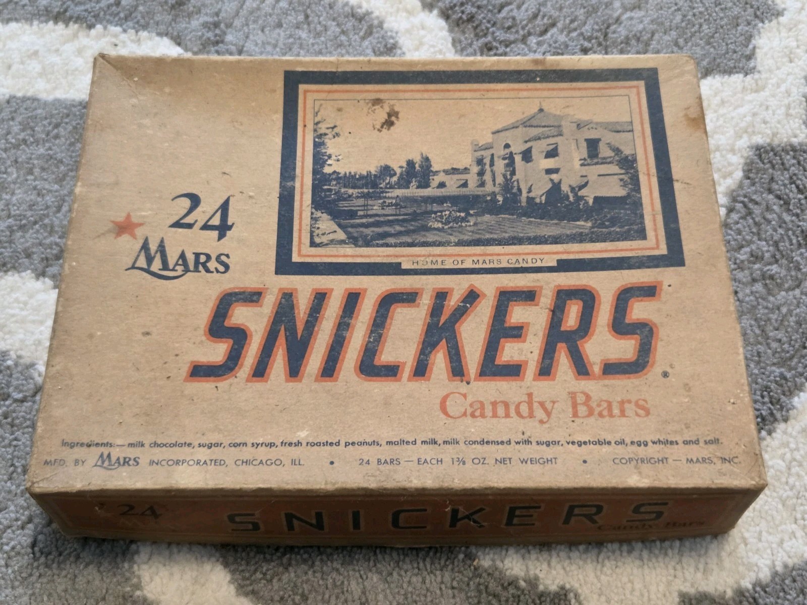 Vintage 1940s Mars Snickers Candy Bar 24 Count Display Box Advertising Empty