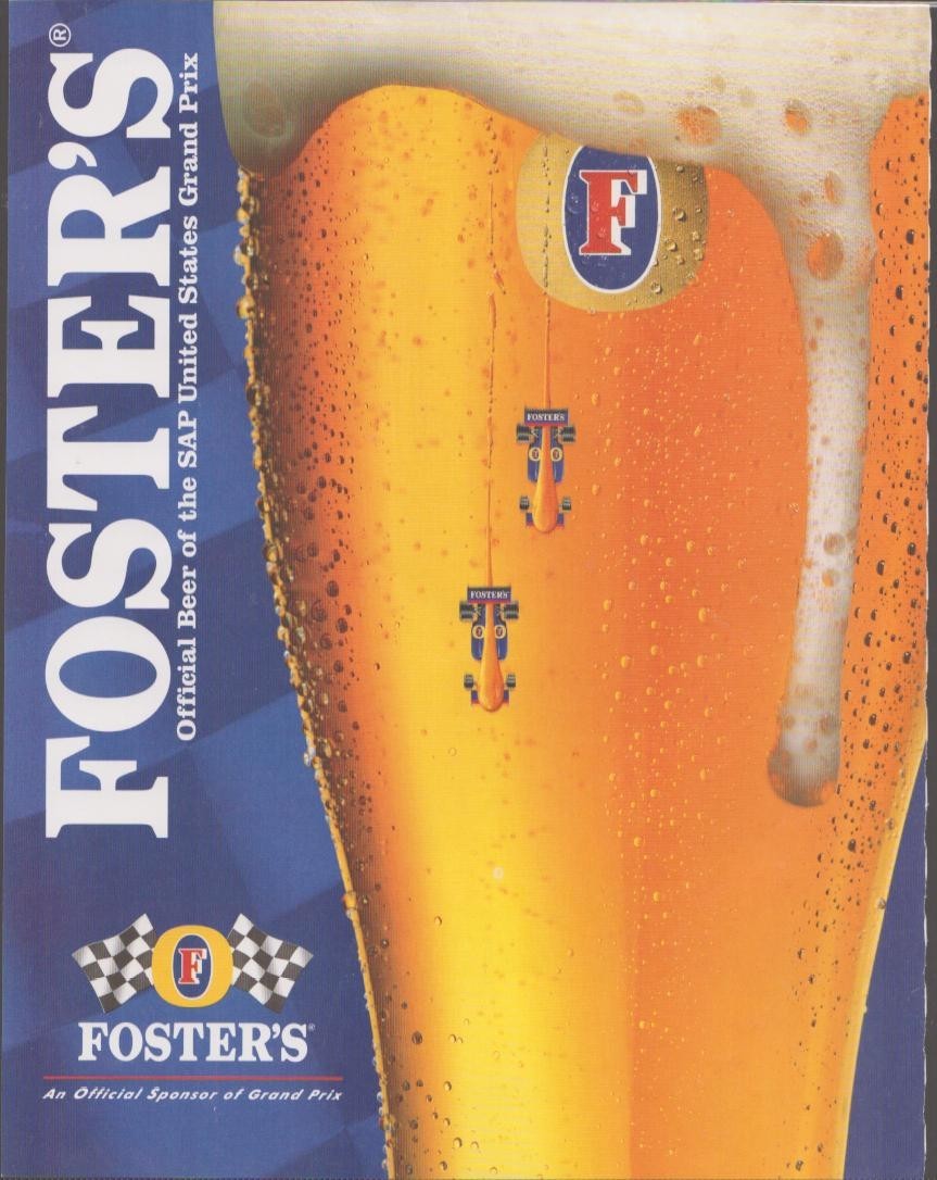 Vintage 1990s Foster\'s Beer SAP United States Grand Prix Official Sponsor Ad