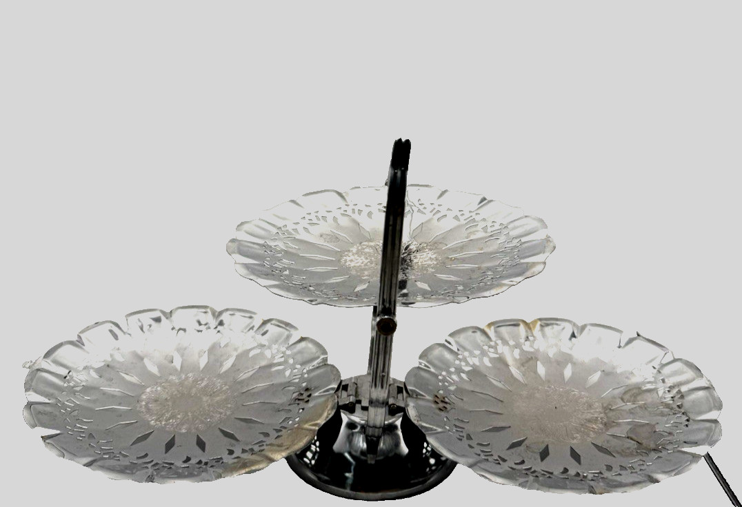 Vintage 3-Tier Folding Pierced Metal Serving Tray