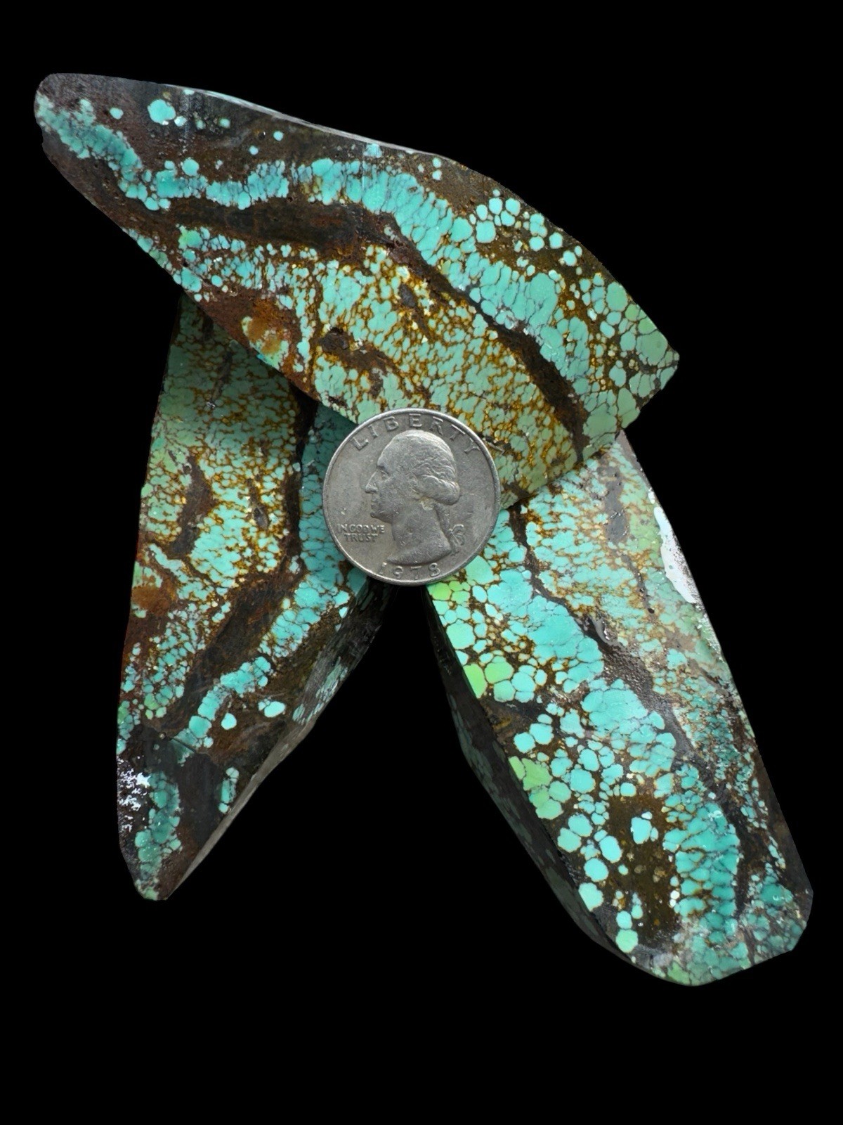 Stabilized Hubei turquoise. Apple green spiderwebs