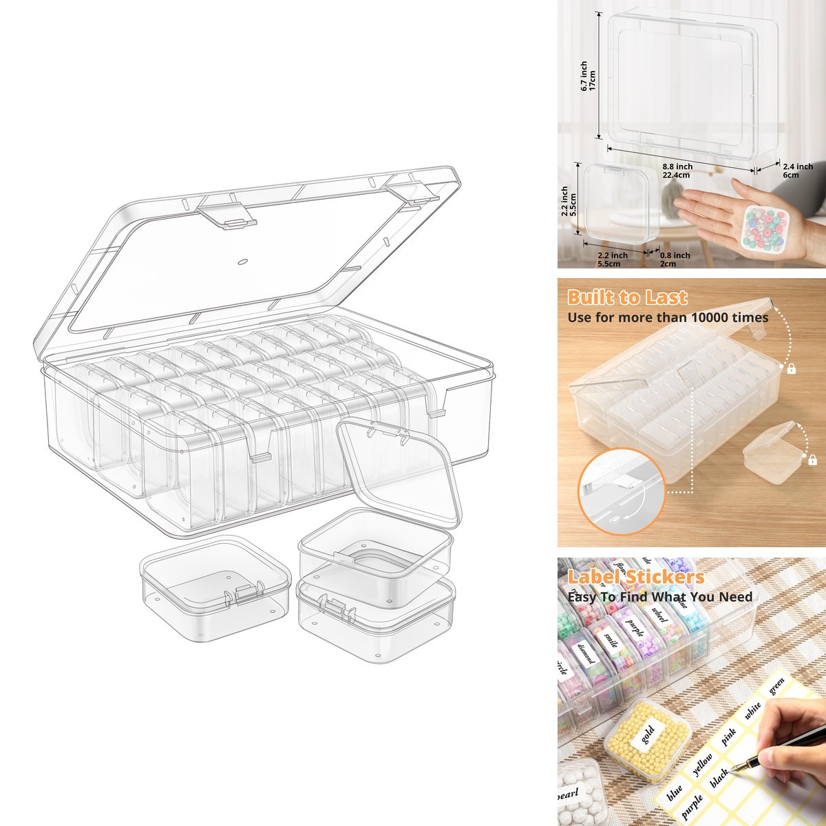 Mathtoxyz Bead Organizer Box 30Pcs Small Clear Storage Cases Hinged Lid