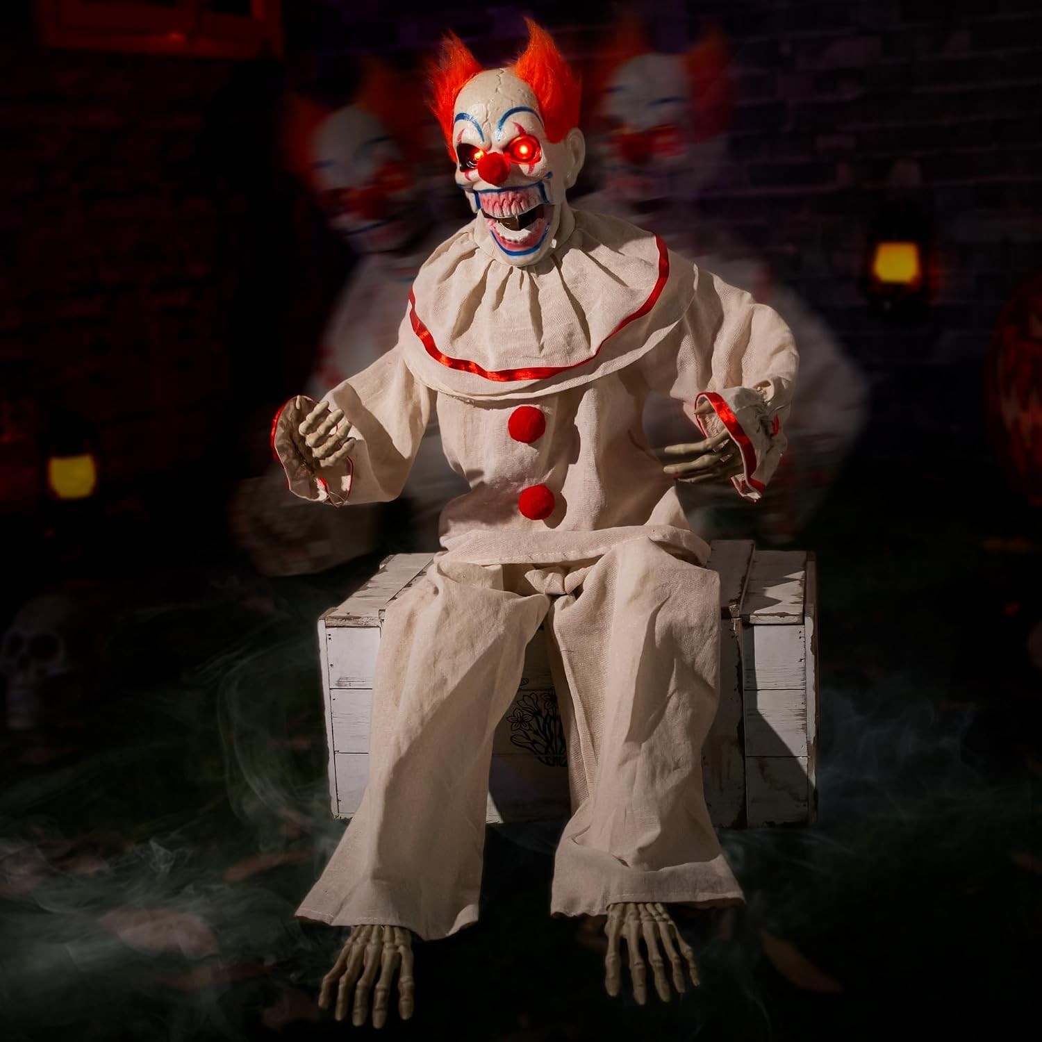 Creepy Animatronic Clown Decoration with Sound, Light Up Eyes, Scary Movement fo