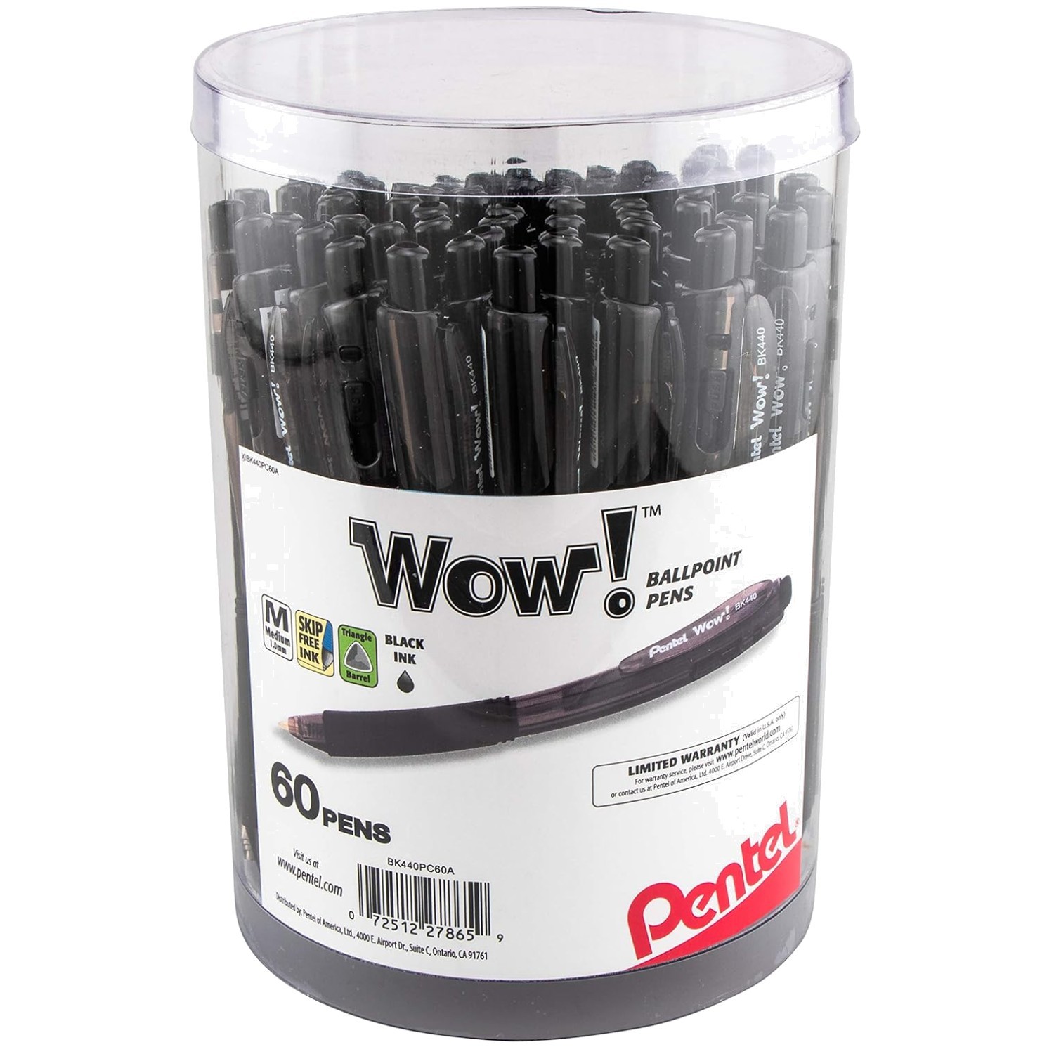 Unique Triangular Barrel Pen, Black Ink, 60 Pack``