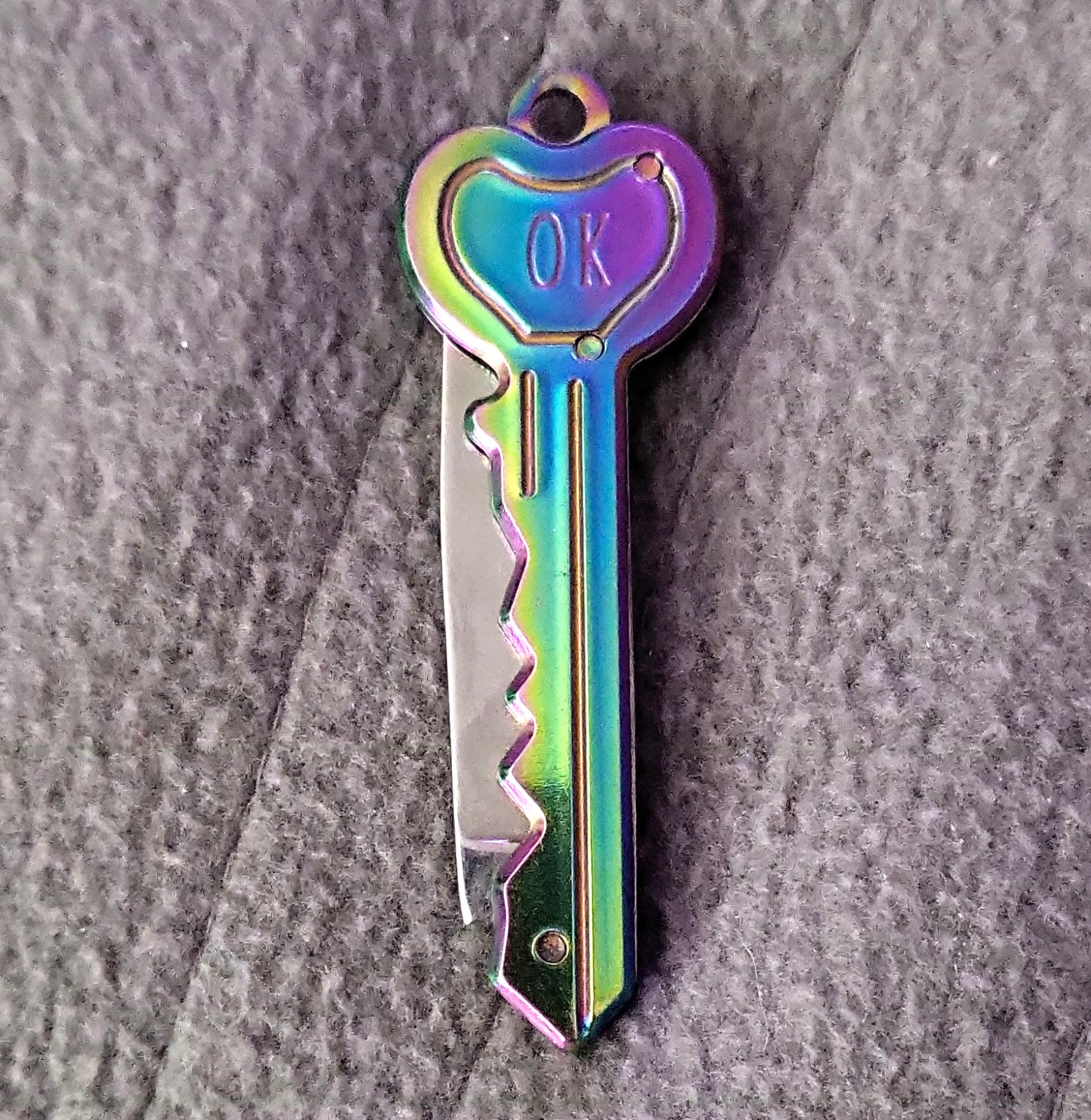 OK Key Knife Rainbow Key-Shaped Slipjoint Pocketknife 1-Blade Stainless Steel