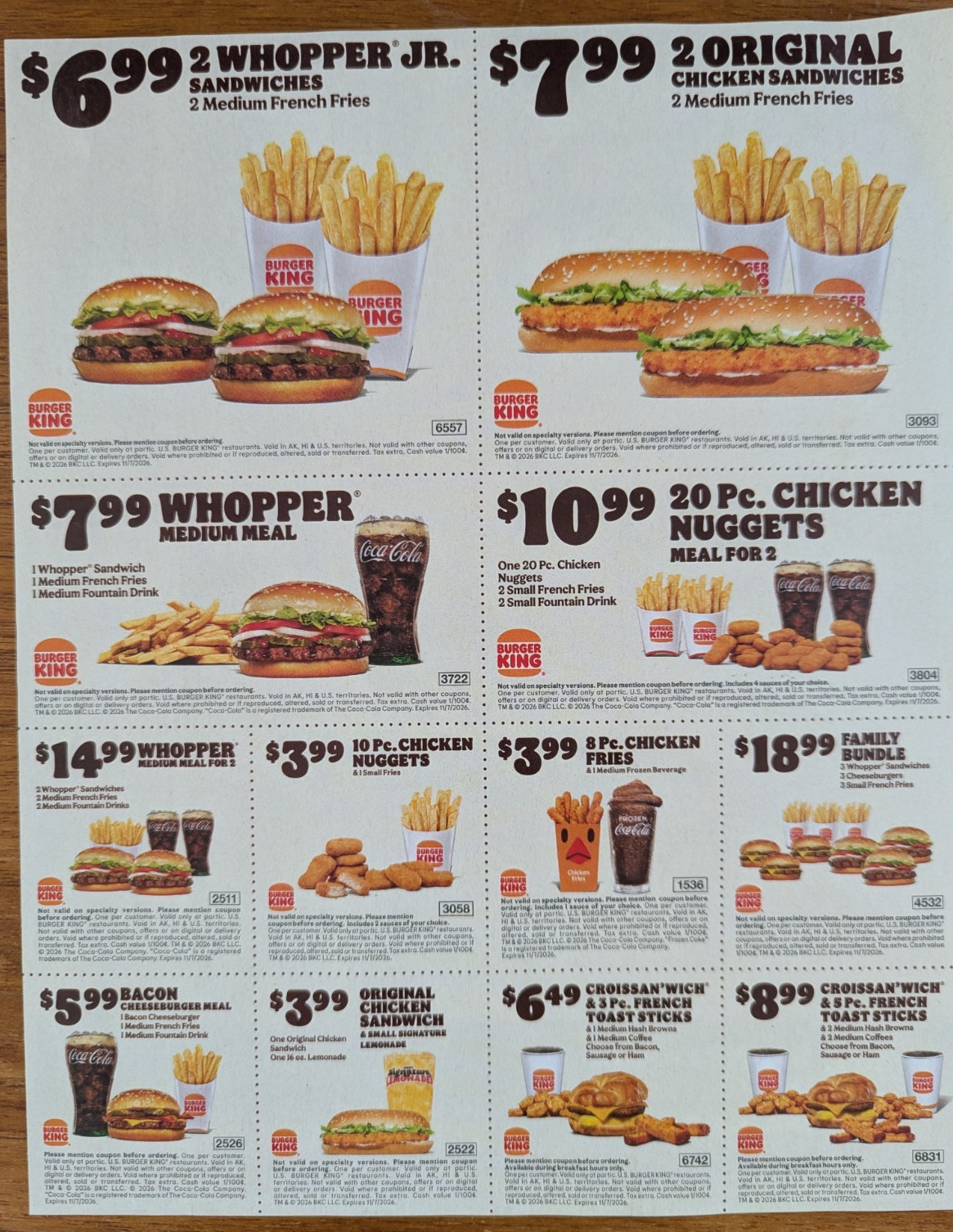 (12) Burger King BK Food, Combo Coupons Exp. 11/7 *Free shipping* (12) Burger King BK Food, Combo Coupons Exp. 11/7 *Free shipping*