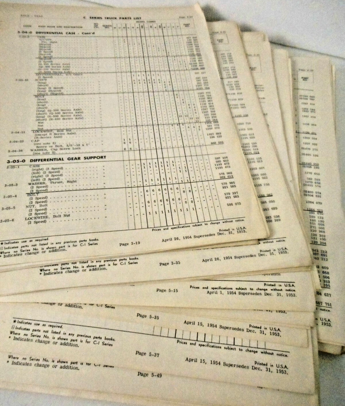 1954 Dodge TRUCK PARTS LIST -C SERIES -Partial - MISSING First 2 Sections
