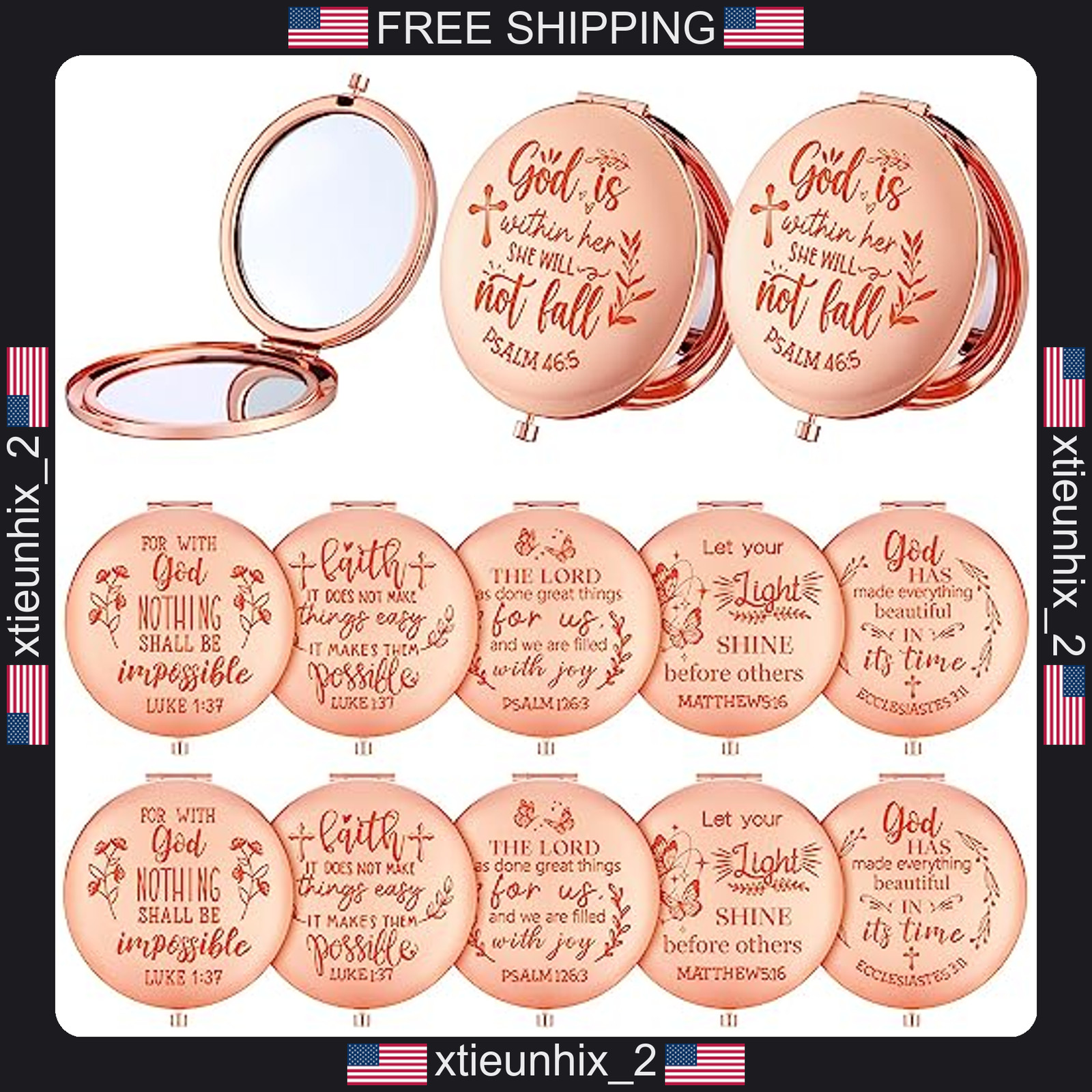 Christian Pocket Mirrors Set of 12 Rose Gold Compact with Bible Verses for Women