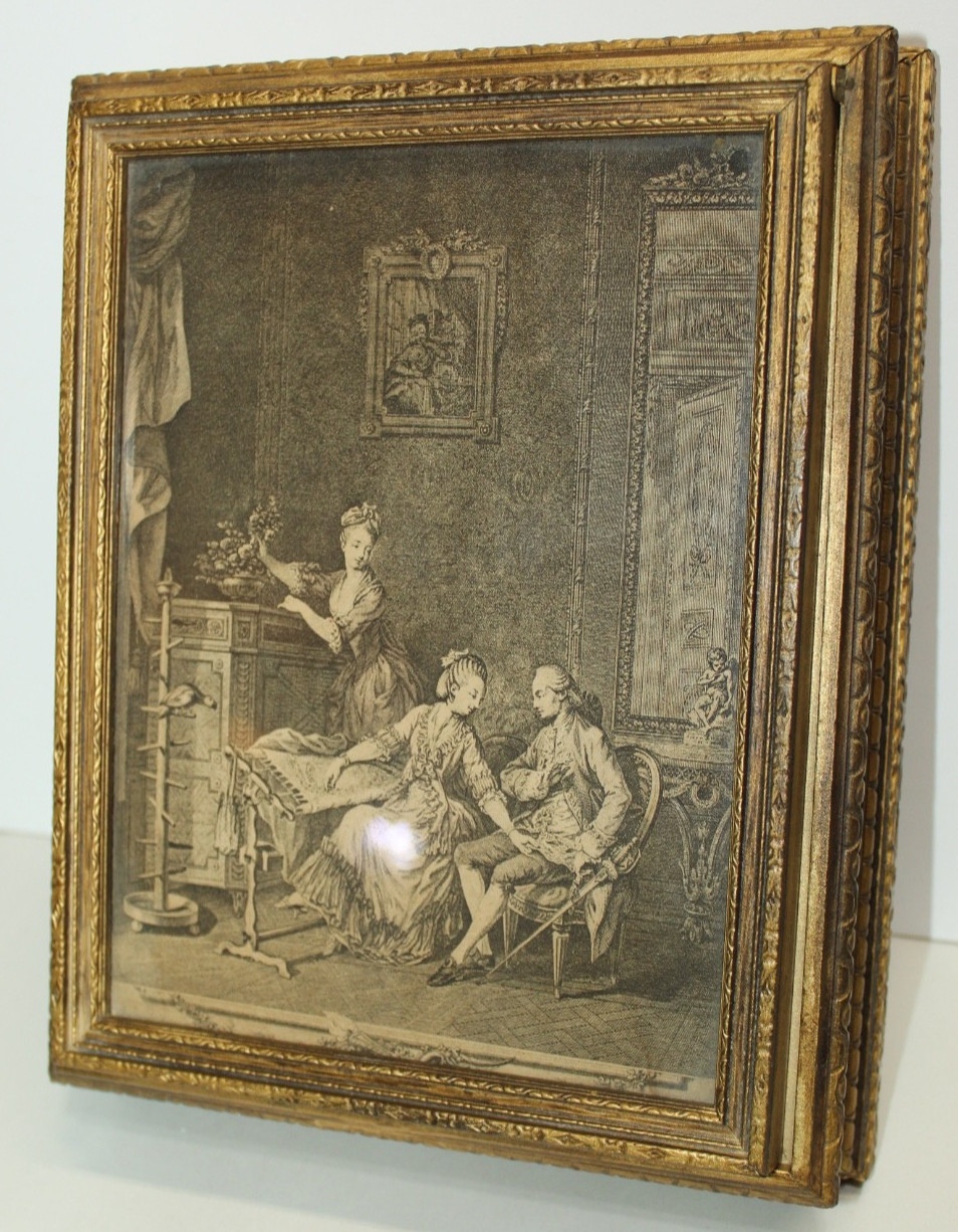 Vintage  Framed Victorian Scene - Mirrored Jewelry Dresser Box Very Good Cond