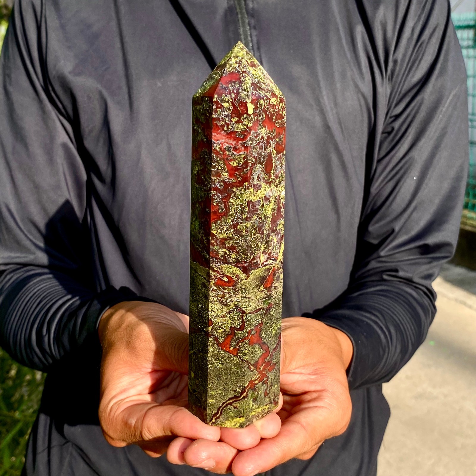 1.24LB Natural Dragon Blood Stone Crystal Quartz Tower Wand Point Faceted