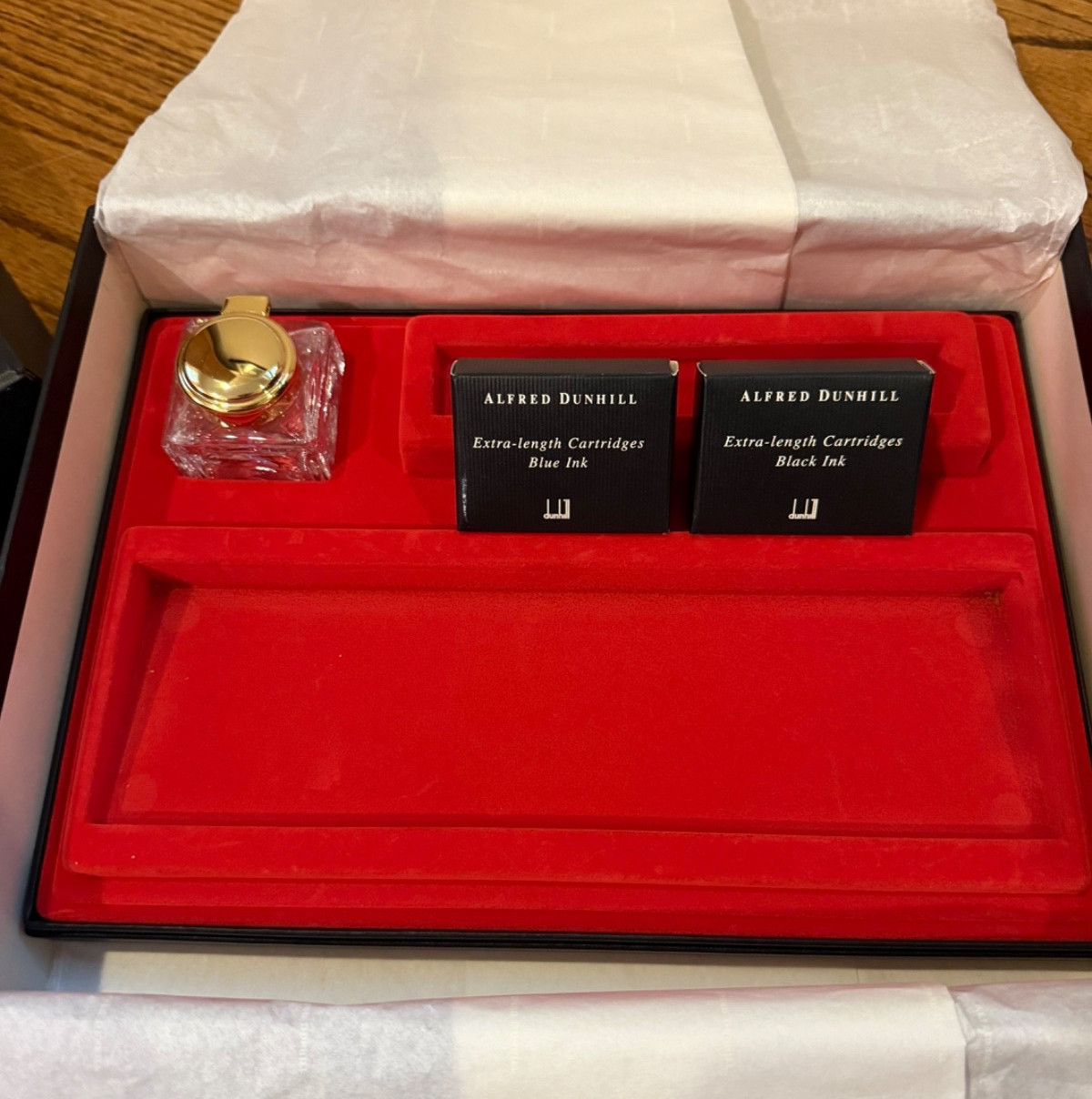 RARE Alfred Dunhill Namiki Pen Box w/ Crystal Ink Well & Cartridges (NO PEN)