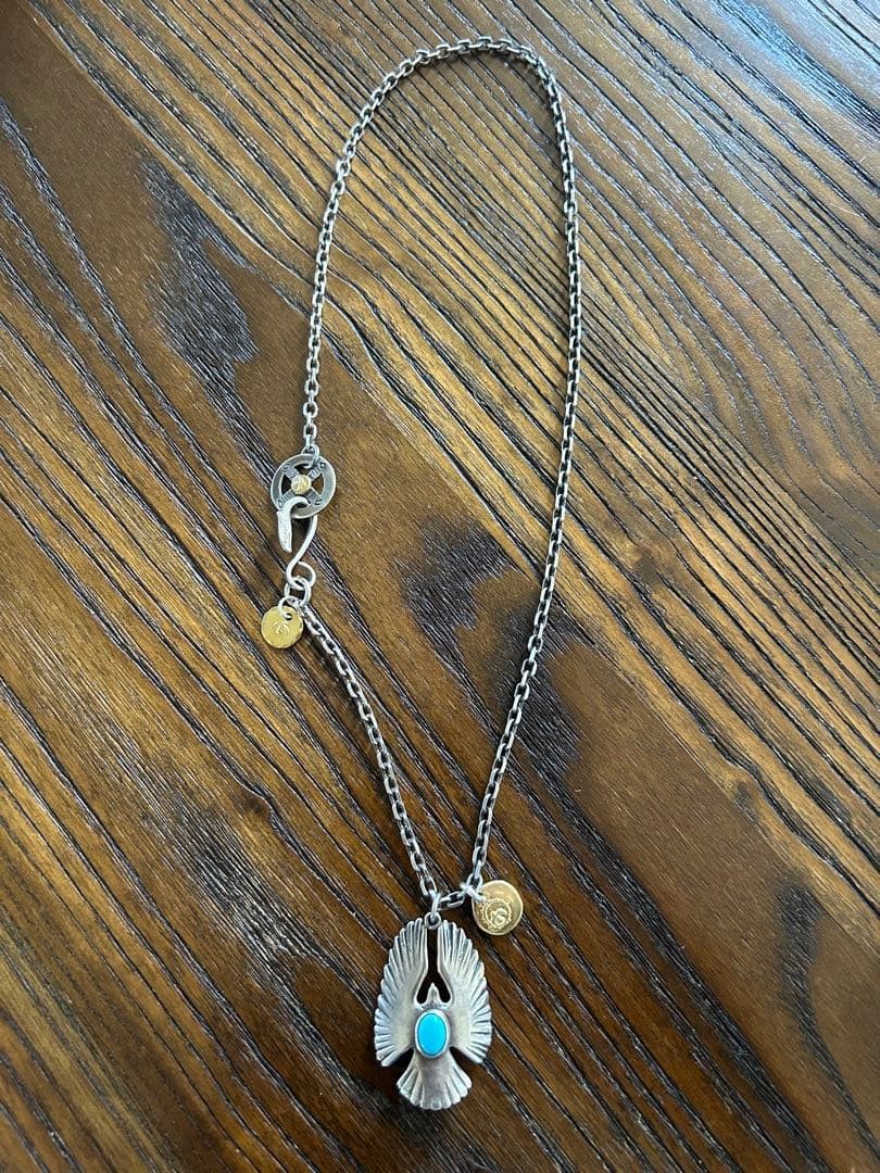 Goros Eagle Turquoise Gold Tone Medal Chain Necklace 48cm Japan