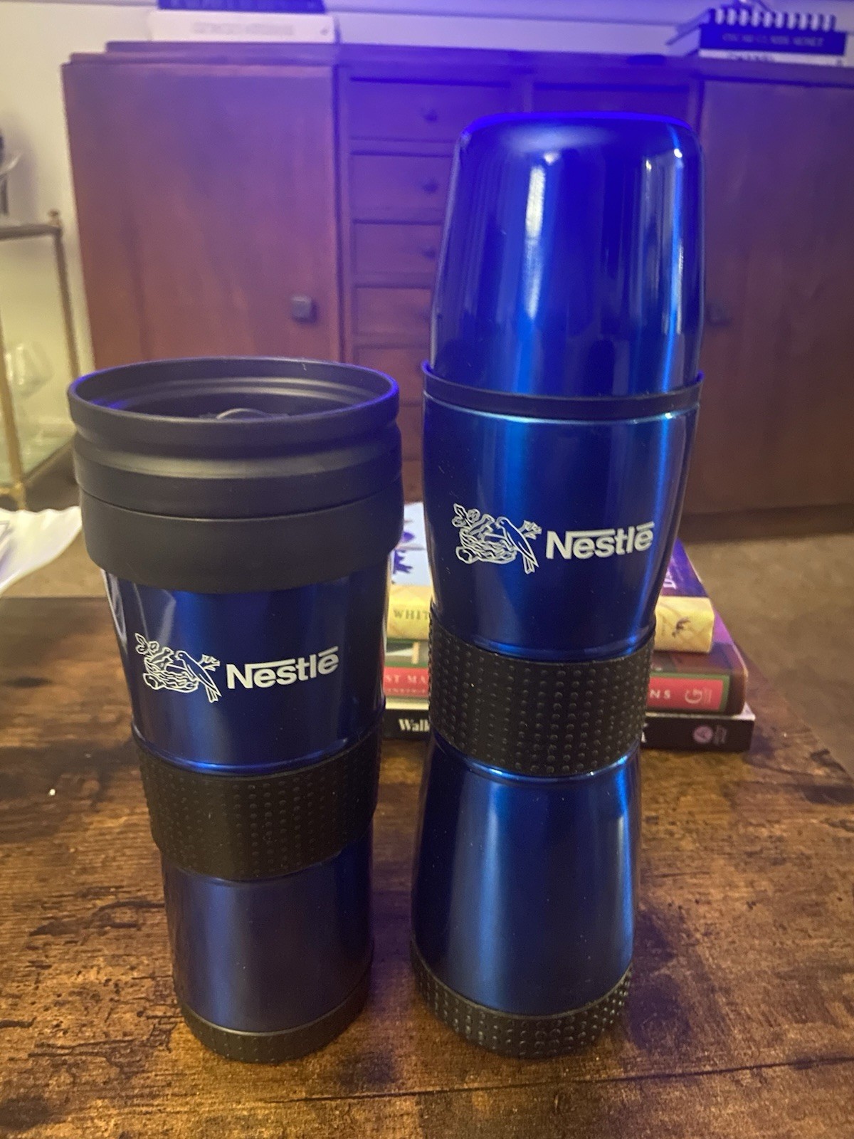 Nestle Coffee Thermos and Tumbler Blue with Nestle Emblem Stainless Steel