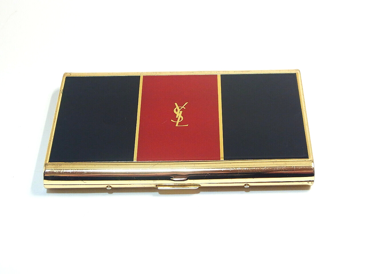 Auth Yves Saint Laurent YSL Cigarette Case Card Holder Gold Red Black