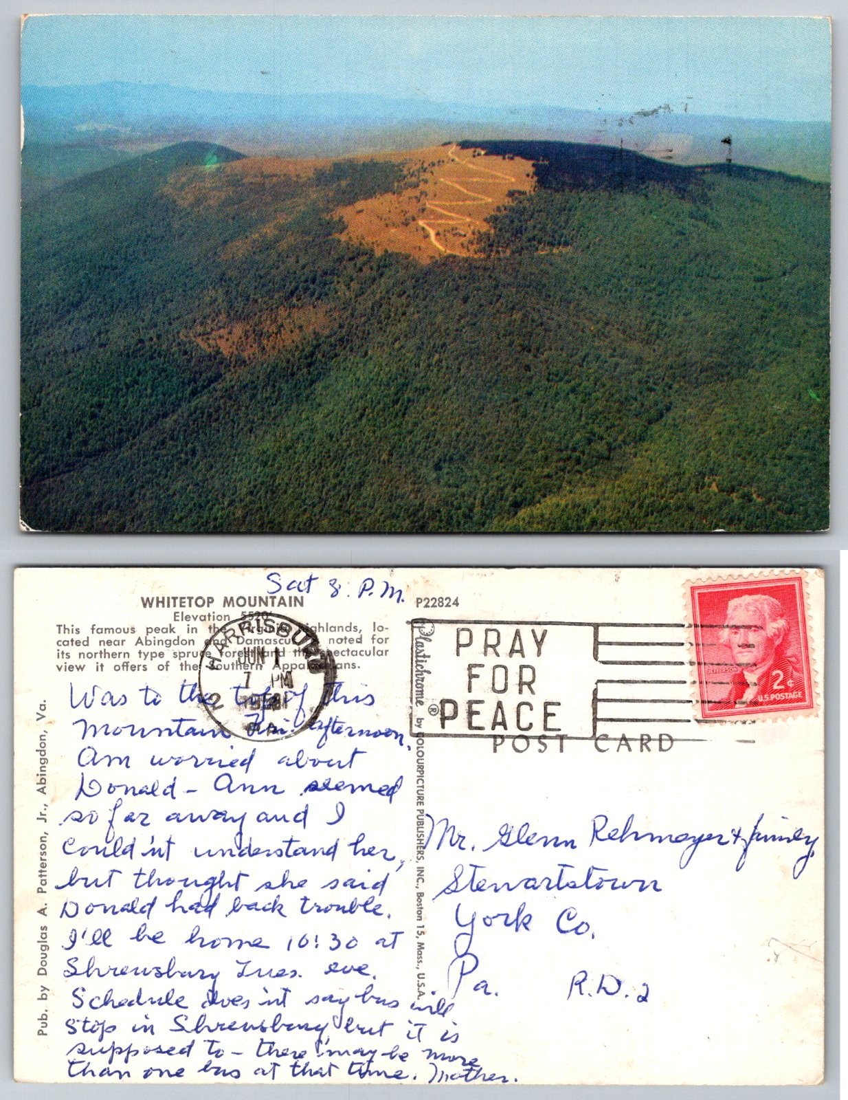 Whitetop Mountain Abingdon Virginia Pray for Peace Postcard