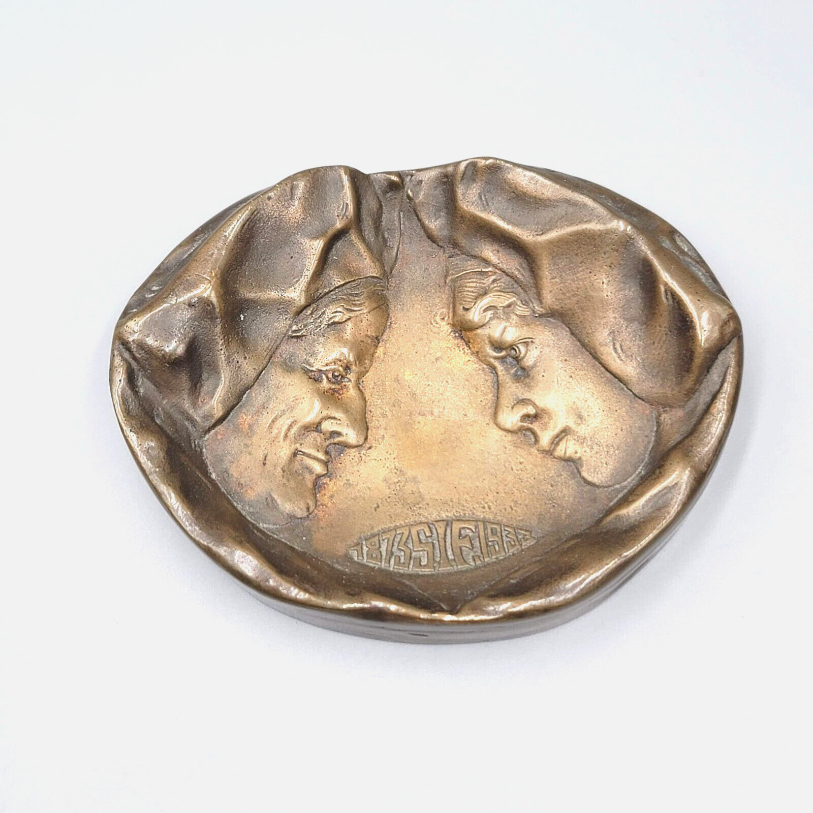 Antique Solid Cast Bronze Dish  1873 SIF 1933 4.75