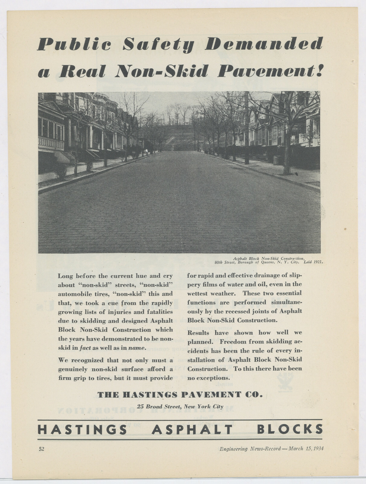 1934 Hastings Pavement Advertisement: Queens New York, 80th Street Scene