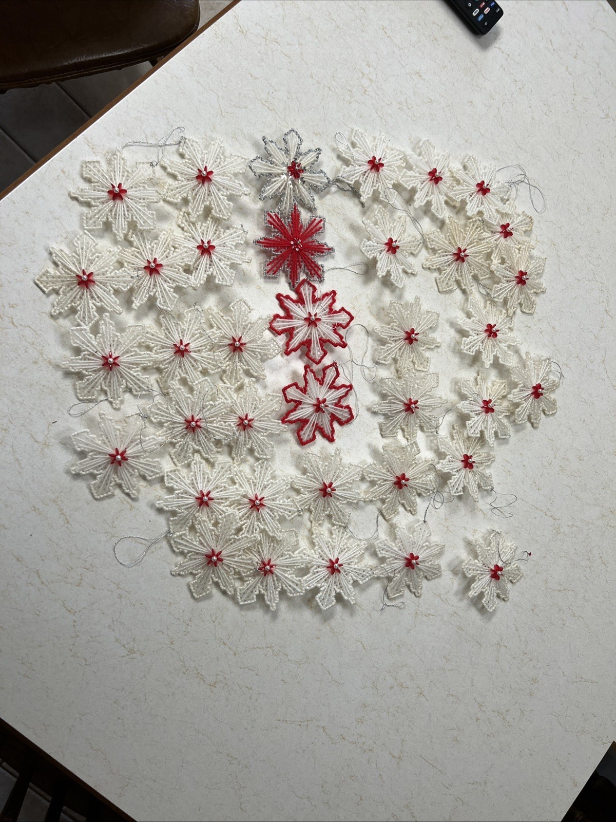 Lot Of  37 Handmade Vintage Christmas Snowflakes Ornaments Estate Find