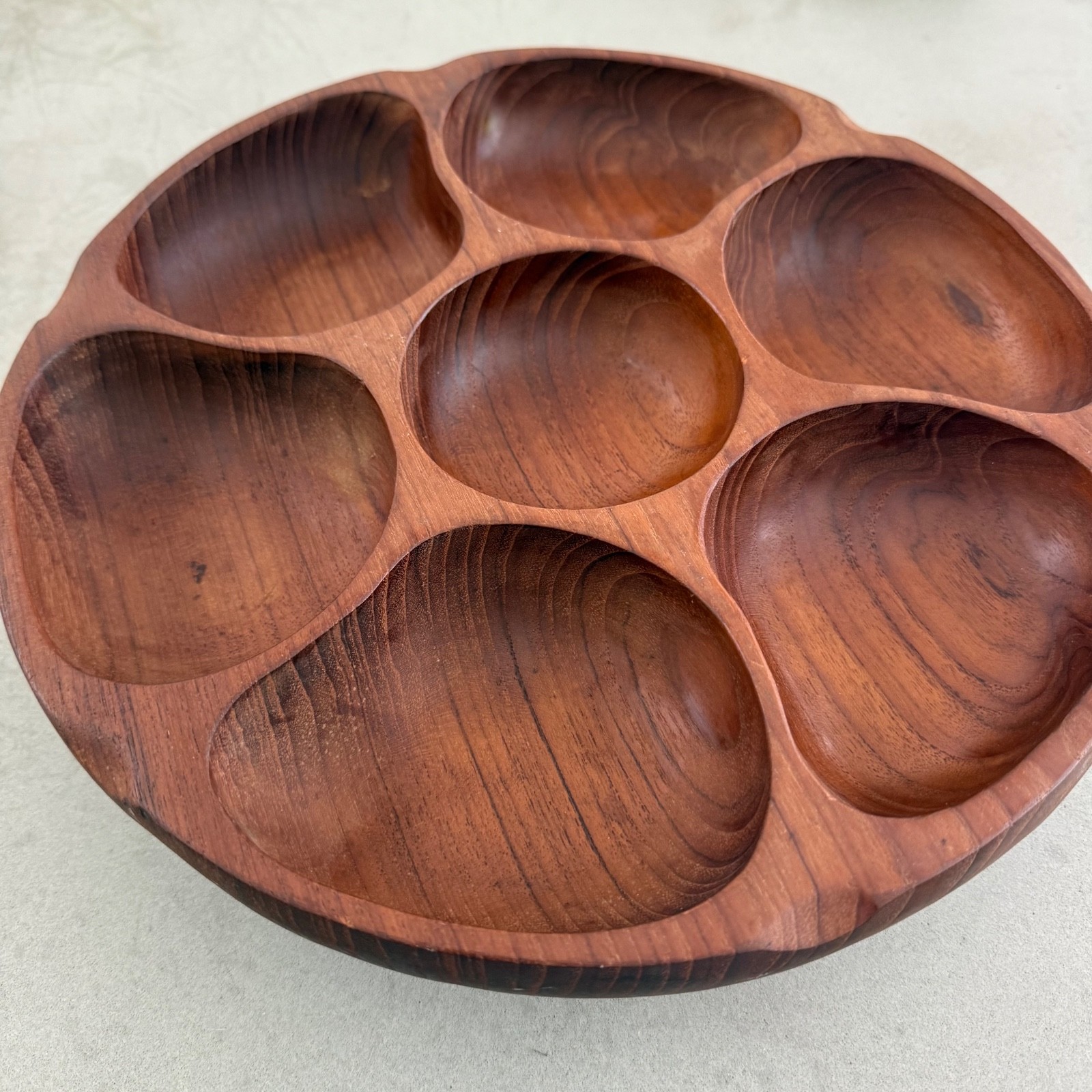 Vintage MCM Solid Teak Wood  7 Compartment Divided Lazy Susan Tray  Aristocraft