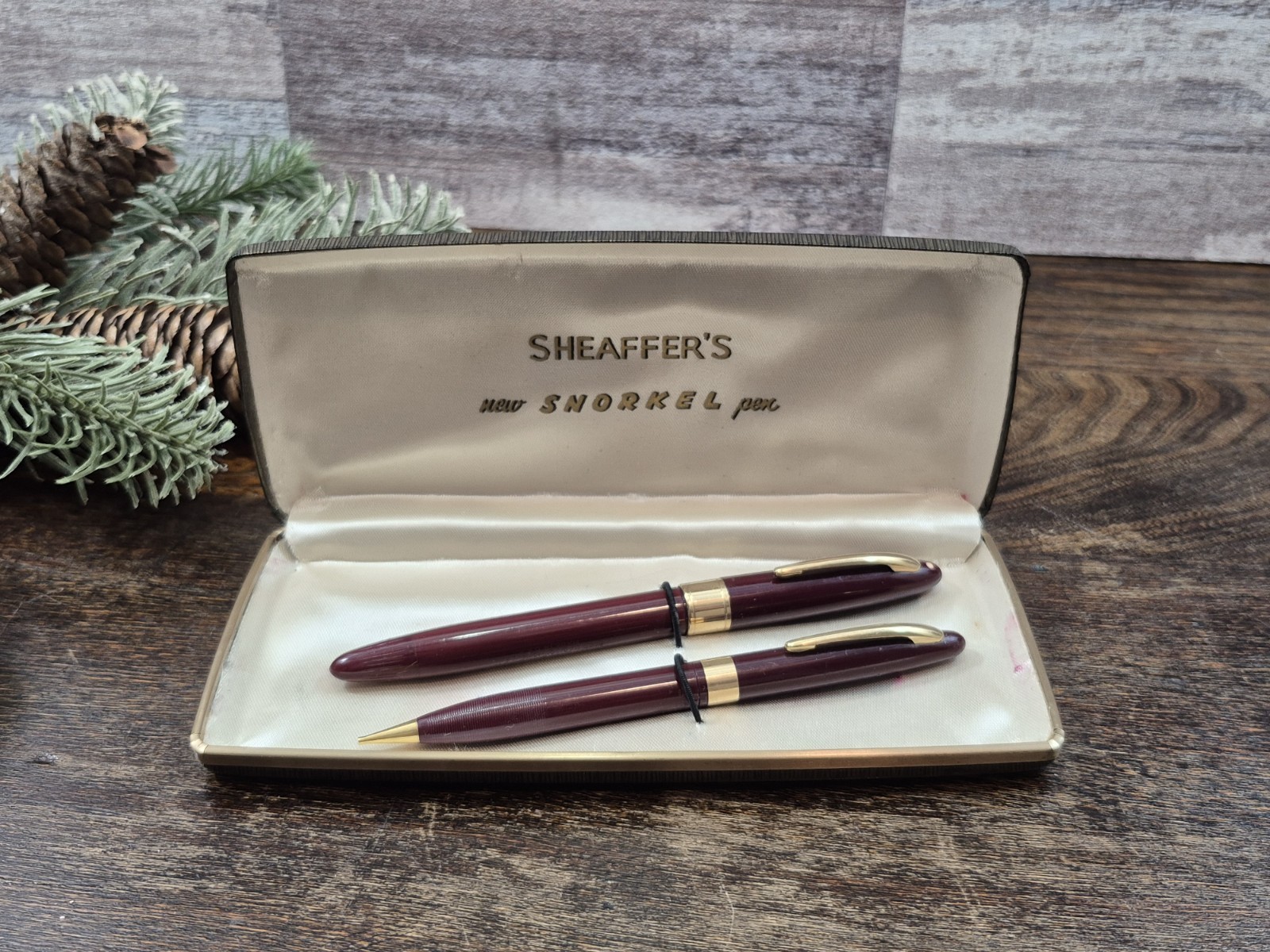 Vintage SHAEFFER\'S Snorkel Pen and Pencil Set in Original Case, Mid-Century Mod