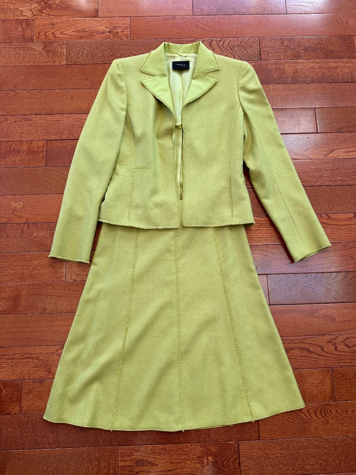 Akris Womens Silk Cashmere Blazer US 4 Chartreuse Fringe Trim