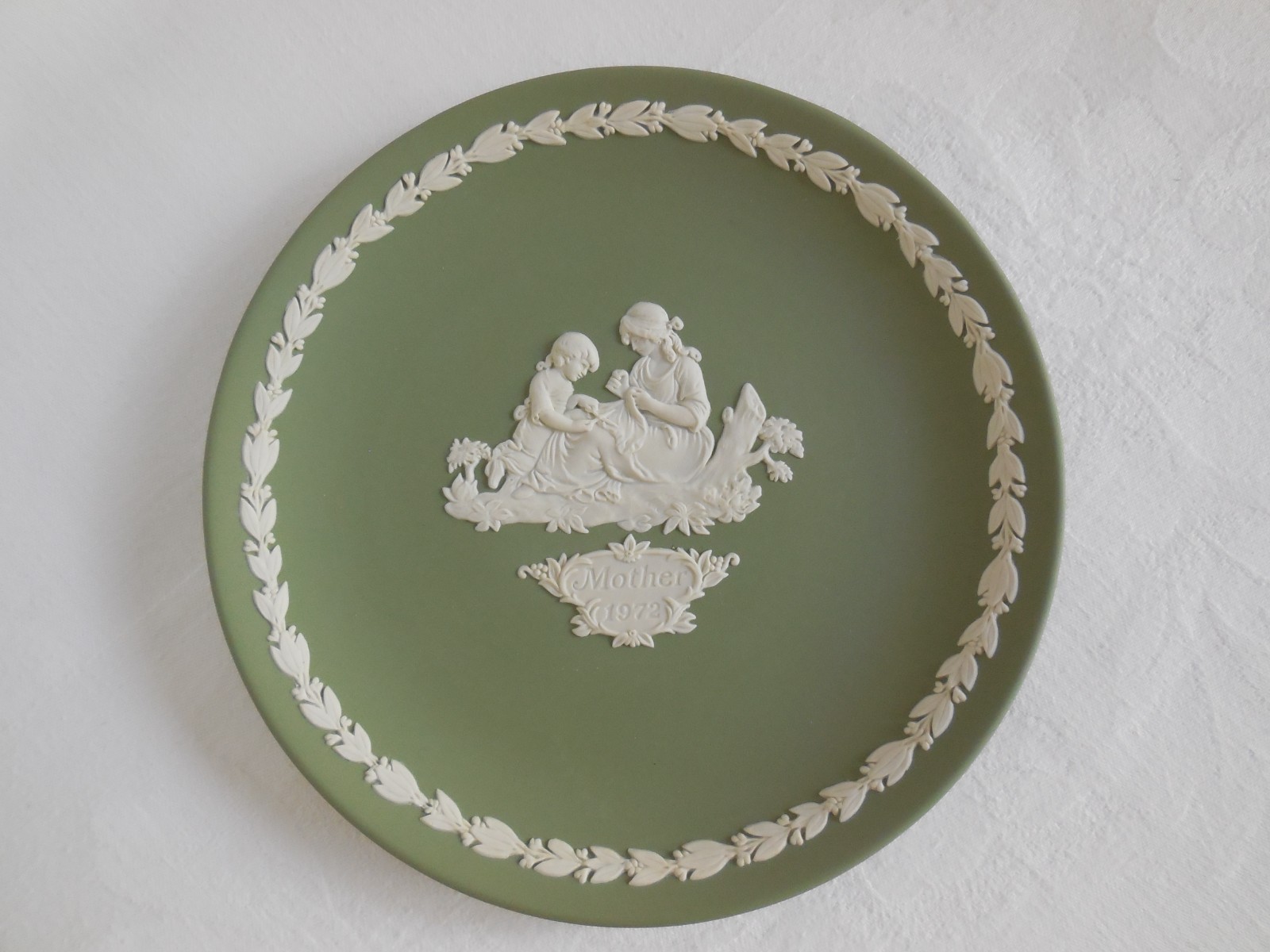 Wedgwood Sage Green Jasperware 6.5 Inch Mother & Child Plate