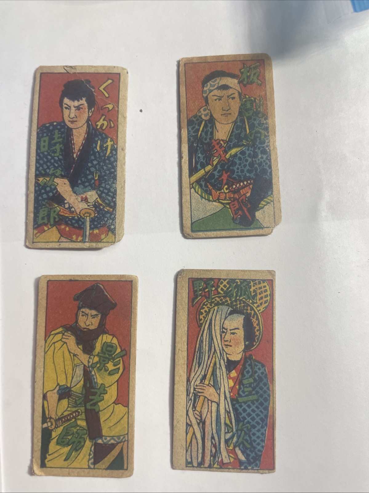 Vintage Japanese Menko Cards Lot of 4 Showa Era Samurai Kabuki Actor Retro Toy