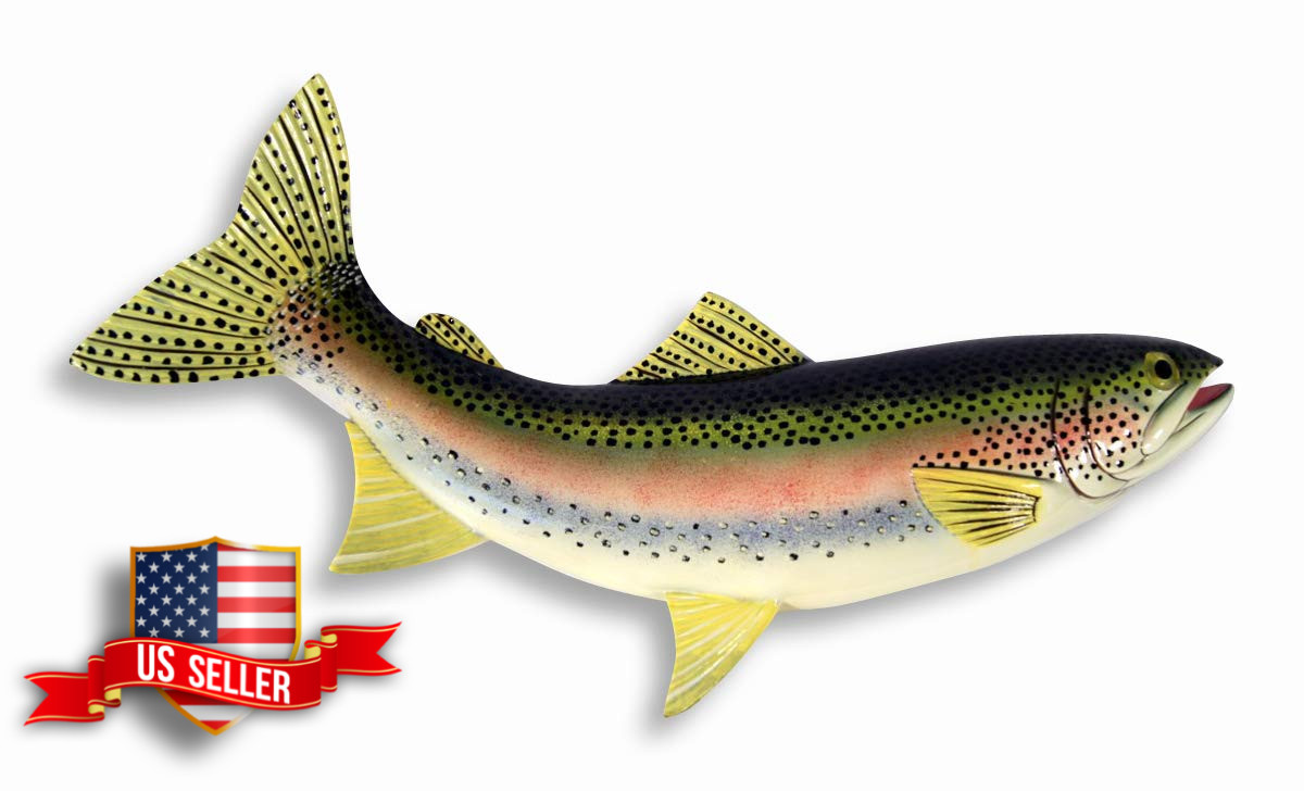 Hand Painted Rainbow Trout Wall Mount Fish Decor Plaque 18