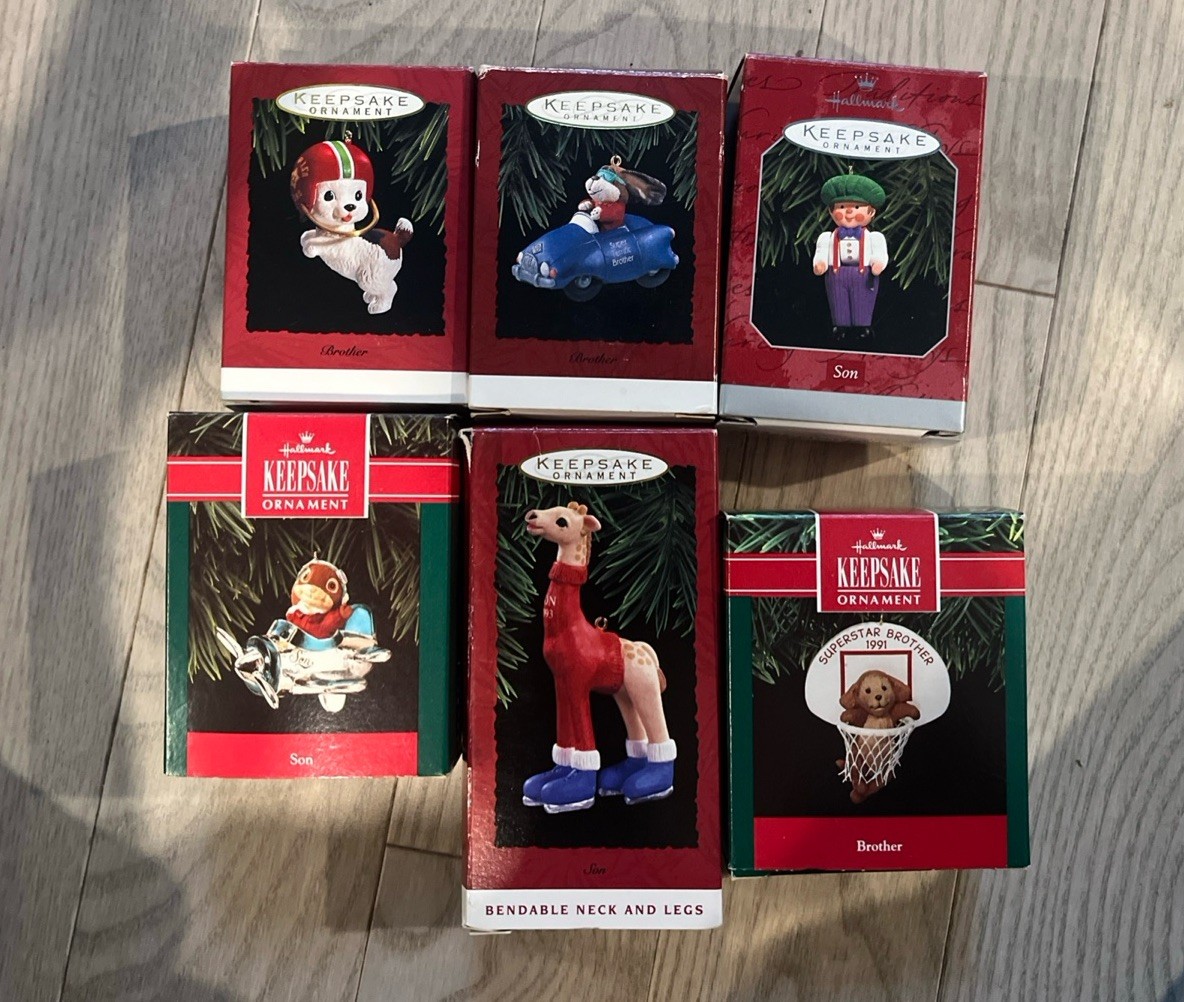 VINTAGE HALLMARK KEEPSAKE CHRISTMAS ORNAMENTS Lot Of 6 Son/brother 1991-1998