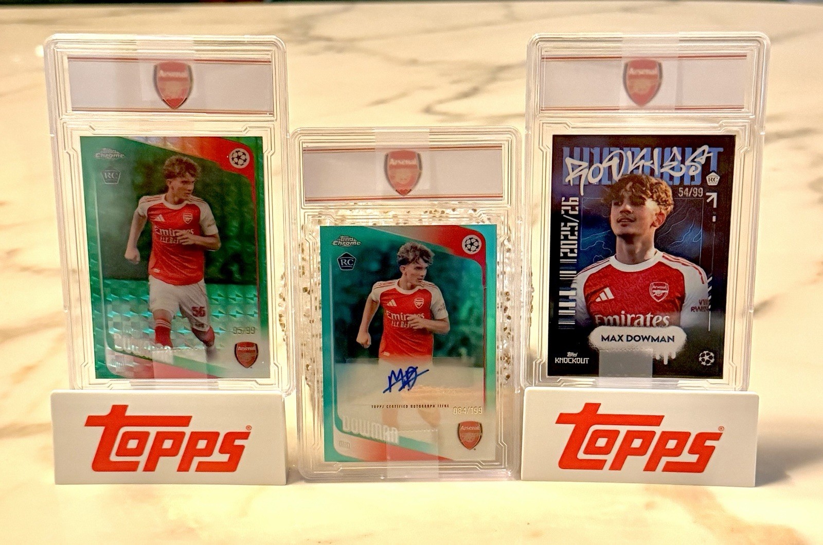 Topps Chrome Max Dowman Arsenal 3 Card Lot RC Auto 084/199 54/99 2025/26