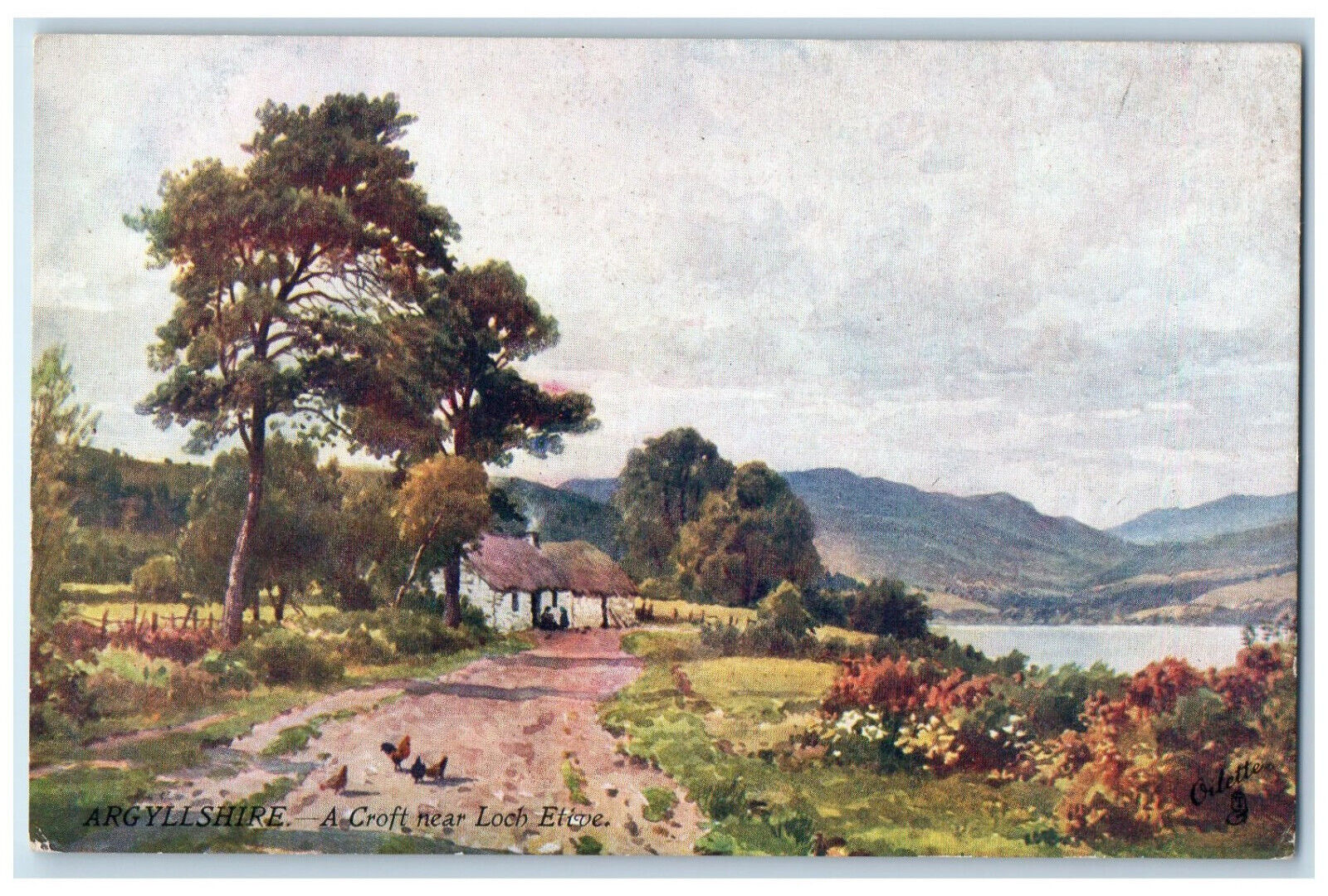 c1910 Chickens, A Croft Near Loch Etive Argyllshire Oilette Tuck Art Postcard