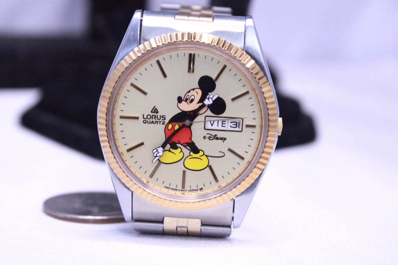 President Style Mouse Watch by Lorus for Disney; Gold & Silver Band