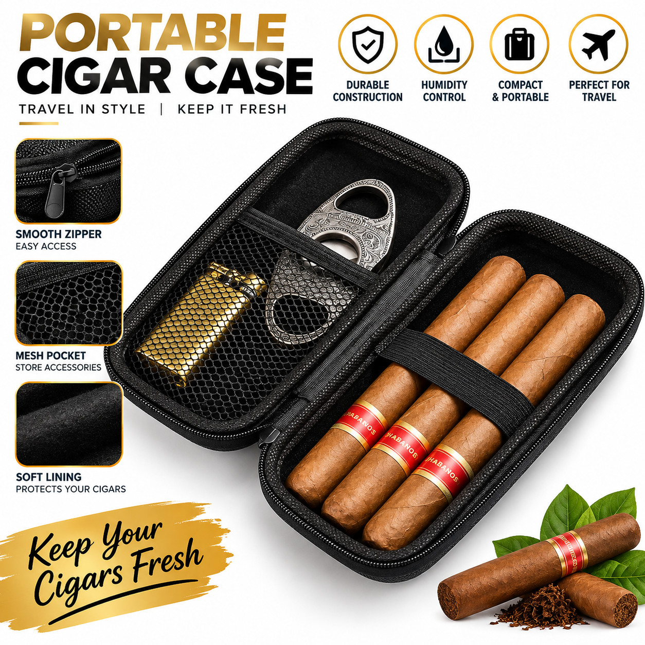 Portable Cigar Case Travel Pouch for Cigars Cutter Lighter Storage Smoking Box*