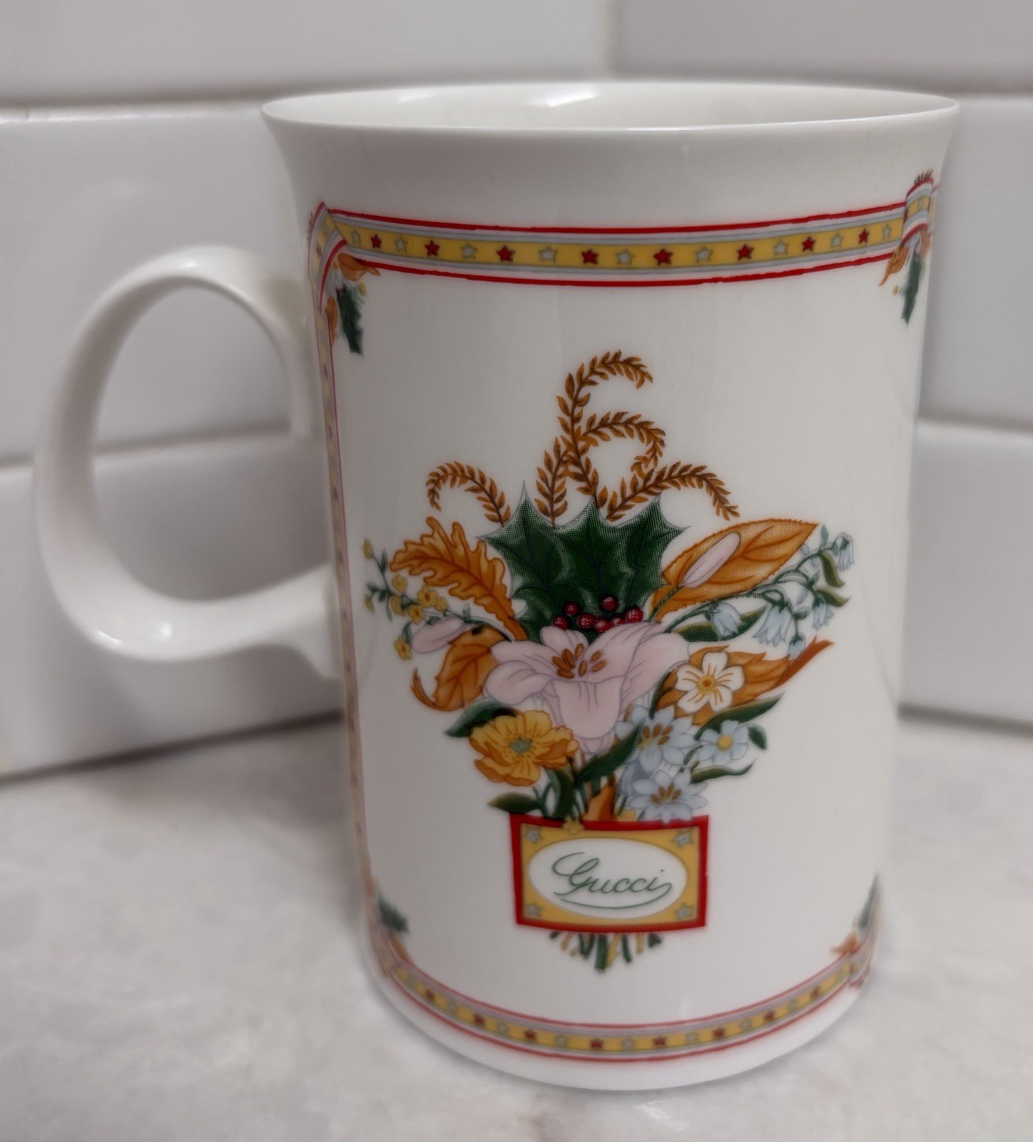 Rare VTG Gucci Fine Bone China Christmas Holiday Mug 1970s/80s Made In England